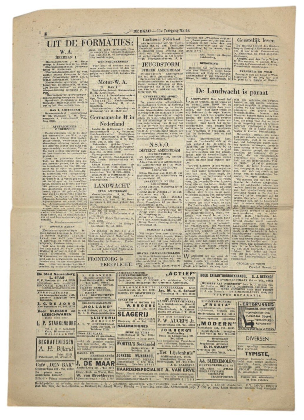 Original WW2 Dutch Collaboration NSB Newspaper - De Daad Amsterdam 11th year No. 26 (1944) — image 3