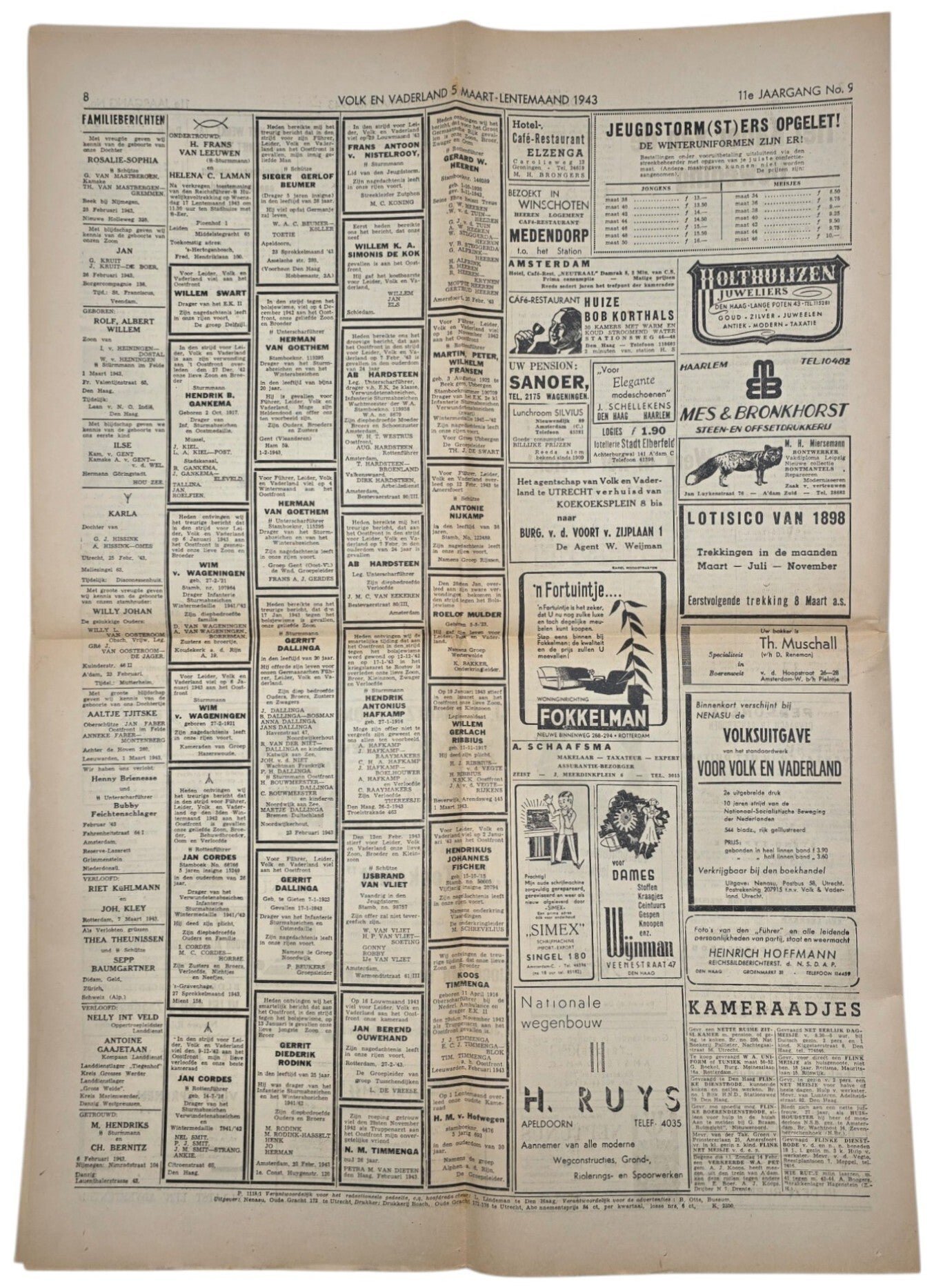 Original WW2 Dutch Collaboration Newspaper - Volk en Vaderland, 11th year no. 9 (1943) — image 3