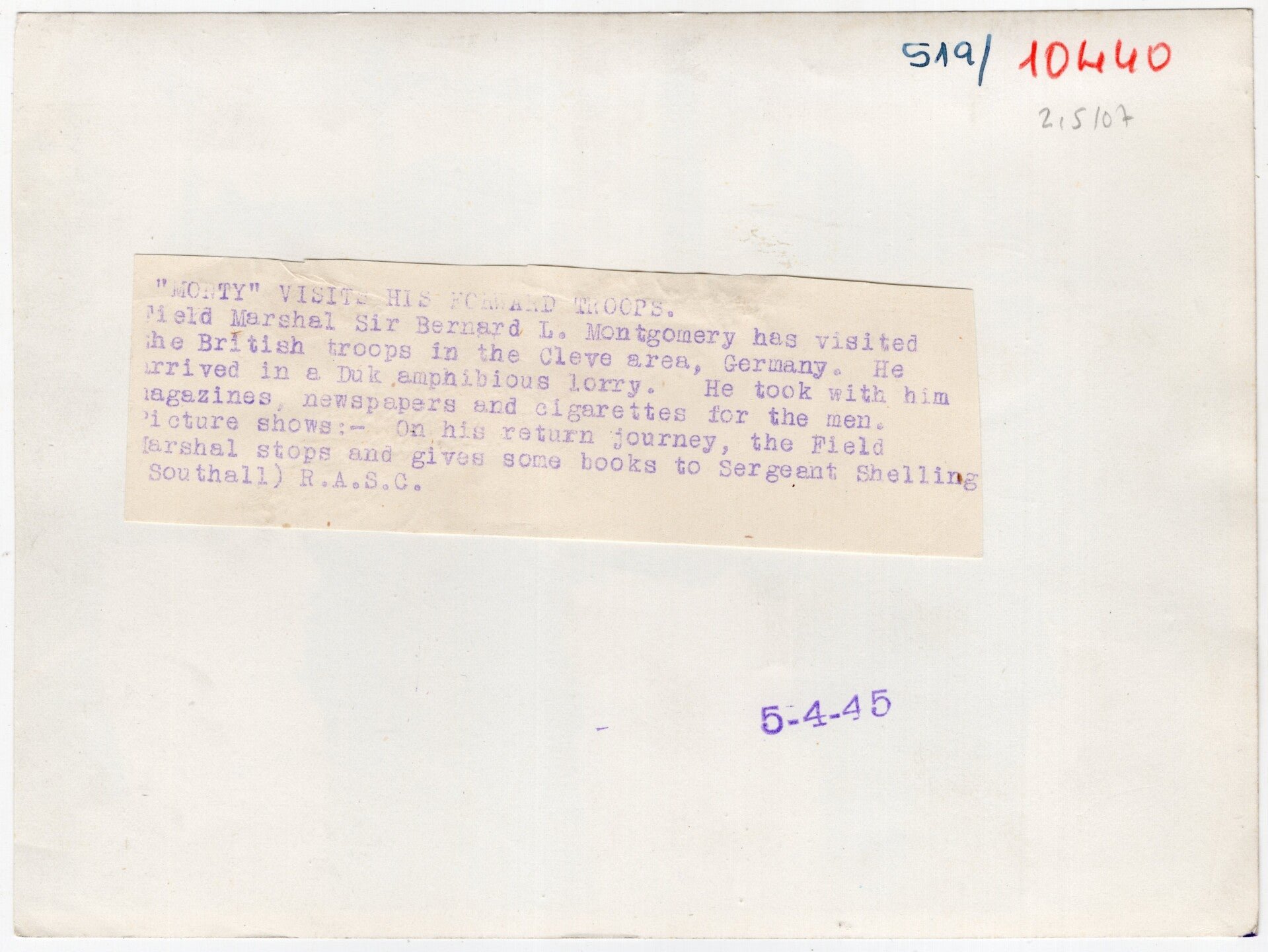 Original WW2 British Press Photo - General Montgomery visits troops in Cleve, Germany (1945) — image 2