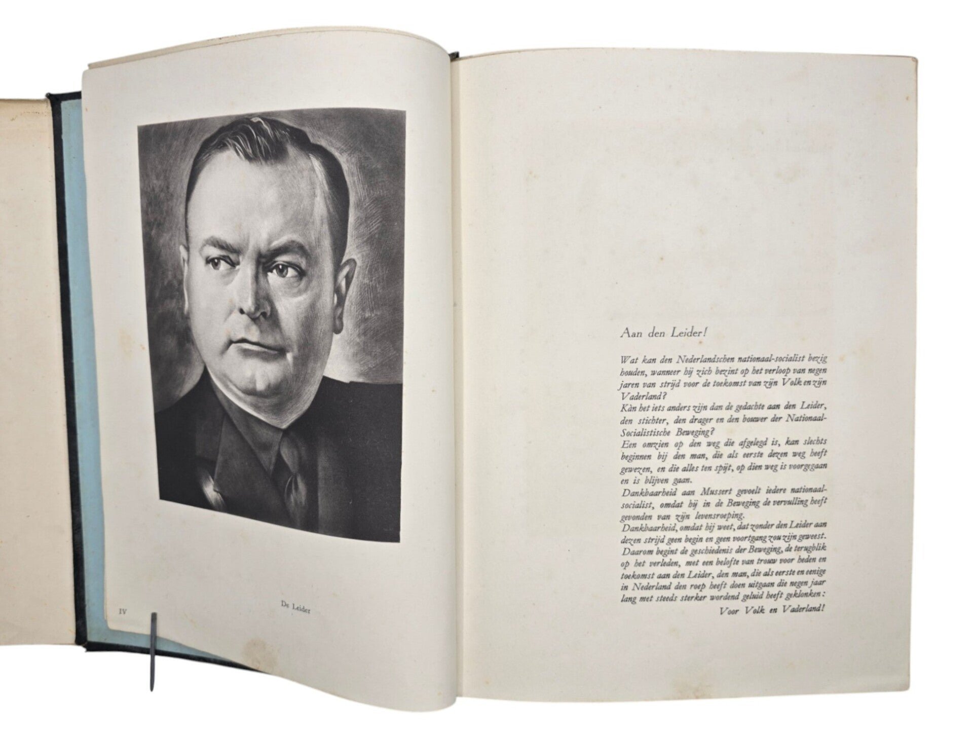 Original WW2 Dutch Collaboration NSB Book - Voor Volk en Vaderland, rare black leather edition with dustcover (1941) — image 3