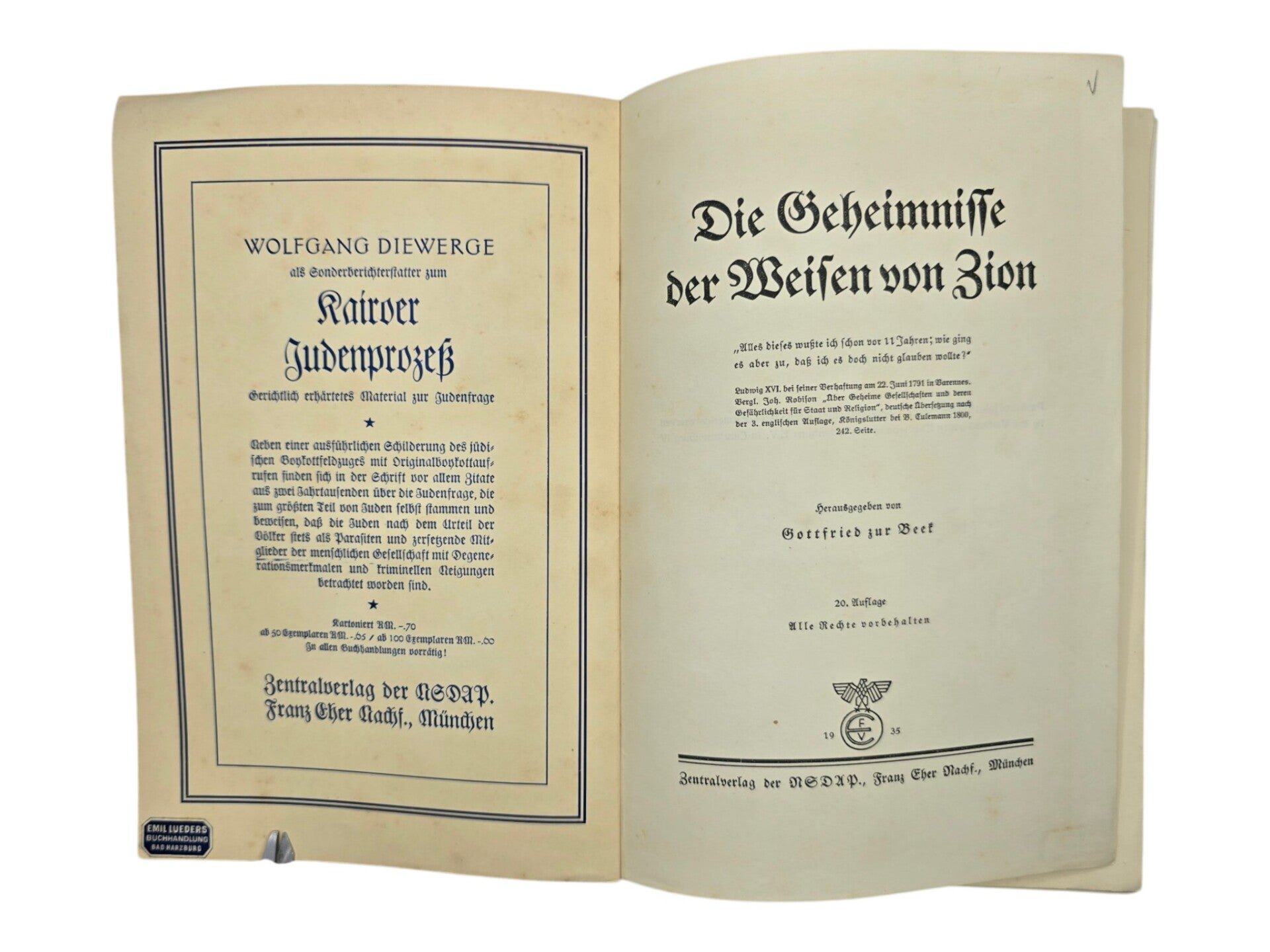 Original WW2 German Antisemitic Brochure - Die Geheimnisse der Weisen von Zion, Gottfried zur Beek with rare add-on (1935) — image 3