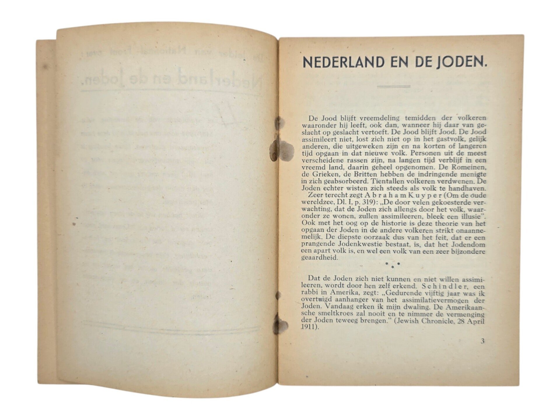 Original WW2 Dutch Antisemitic Collaboration Brochure - Nederland en de Joden, Arnold Meijer, Nationaal Front (1941) — image 3