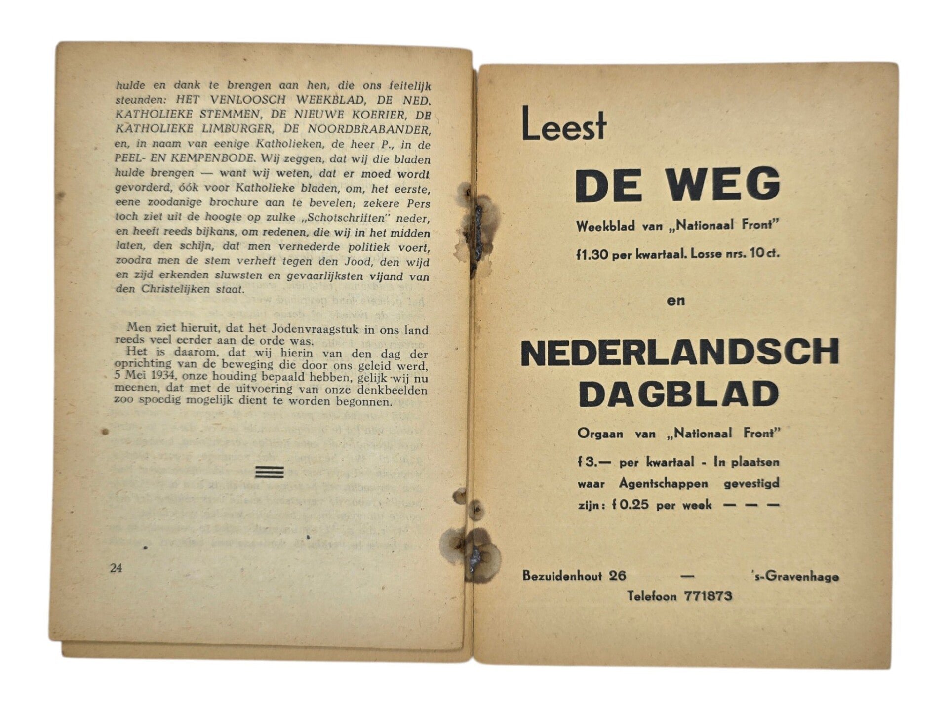 Original WW2 Dutch Antisemitic Collaboration Brochure - Nederland en de Joden, Arnold Meijer, Nationaal Front (1941) — image 5