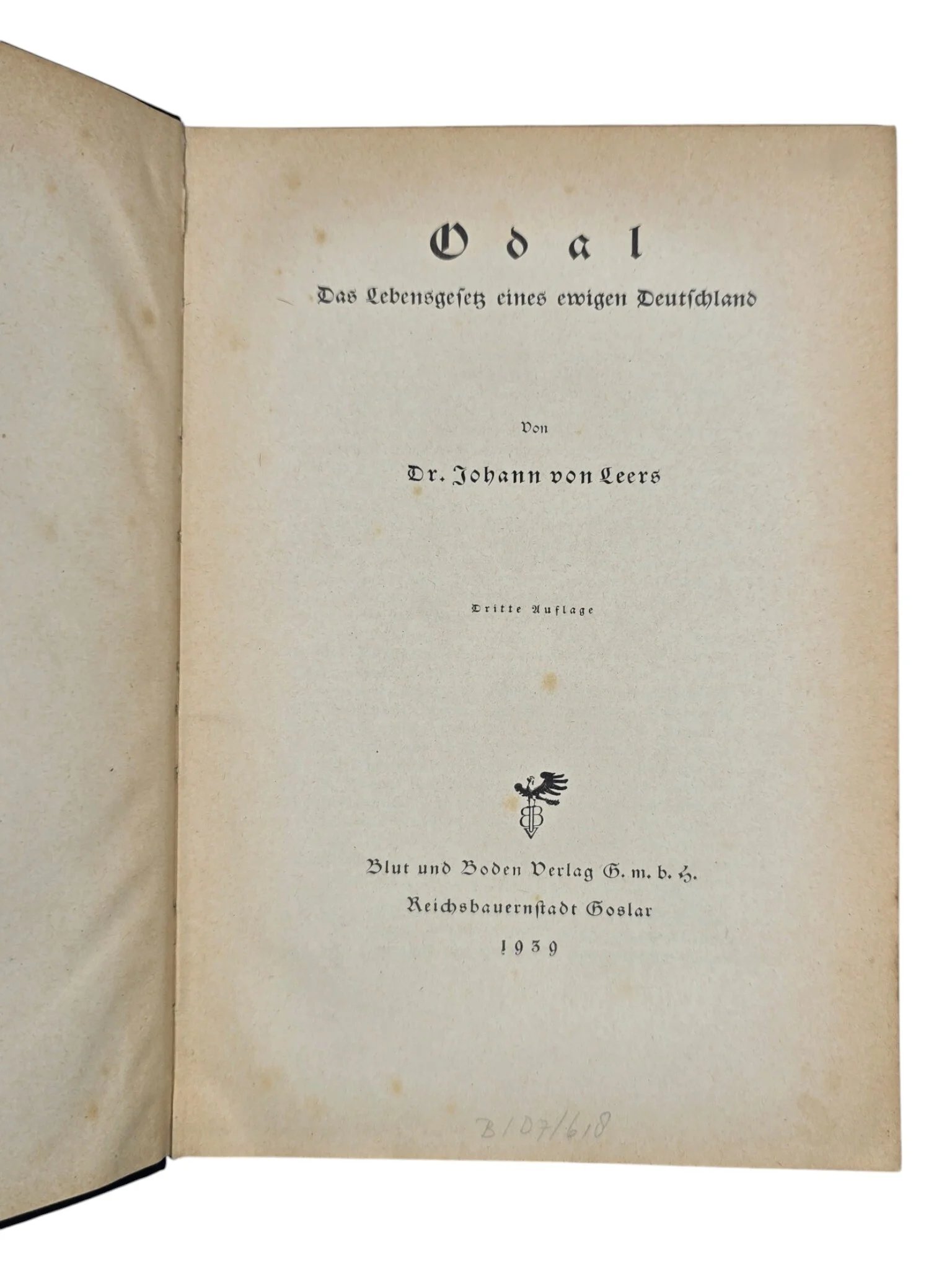 Original WW2 German NSDAP Book - Odal, Das Lebengesetz eines ewigen Deutschland, Johann von Leers (1939) — image 3