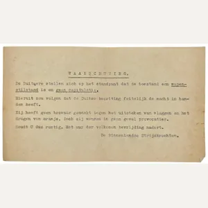 Original WW2 Dutch Liberation NBS Document - Warning for Dutch …