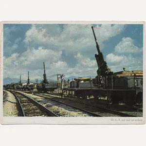 Original WW2 German Postcard - ''DCA sur rail en action''