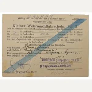 Original WW2 German Document - Kleiner Wehrmachtfahrschein, Teil 2, Balkan …