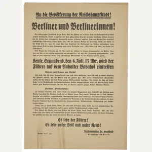 Original WW2 German Flyer - Berliner und Berlinerinnen, Reichsminister Joseph …