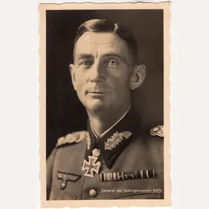 Original WW2 German Postcard - Gebirgsjäger Knights cross wearer General …