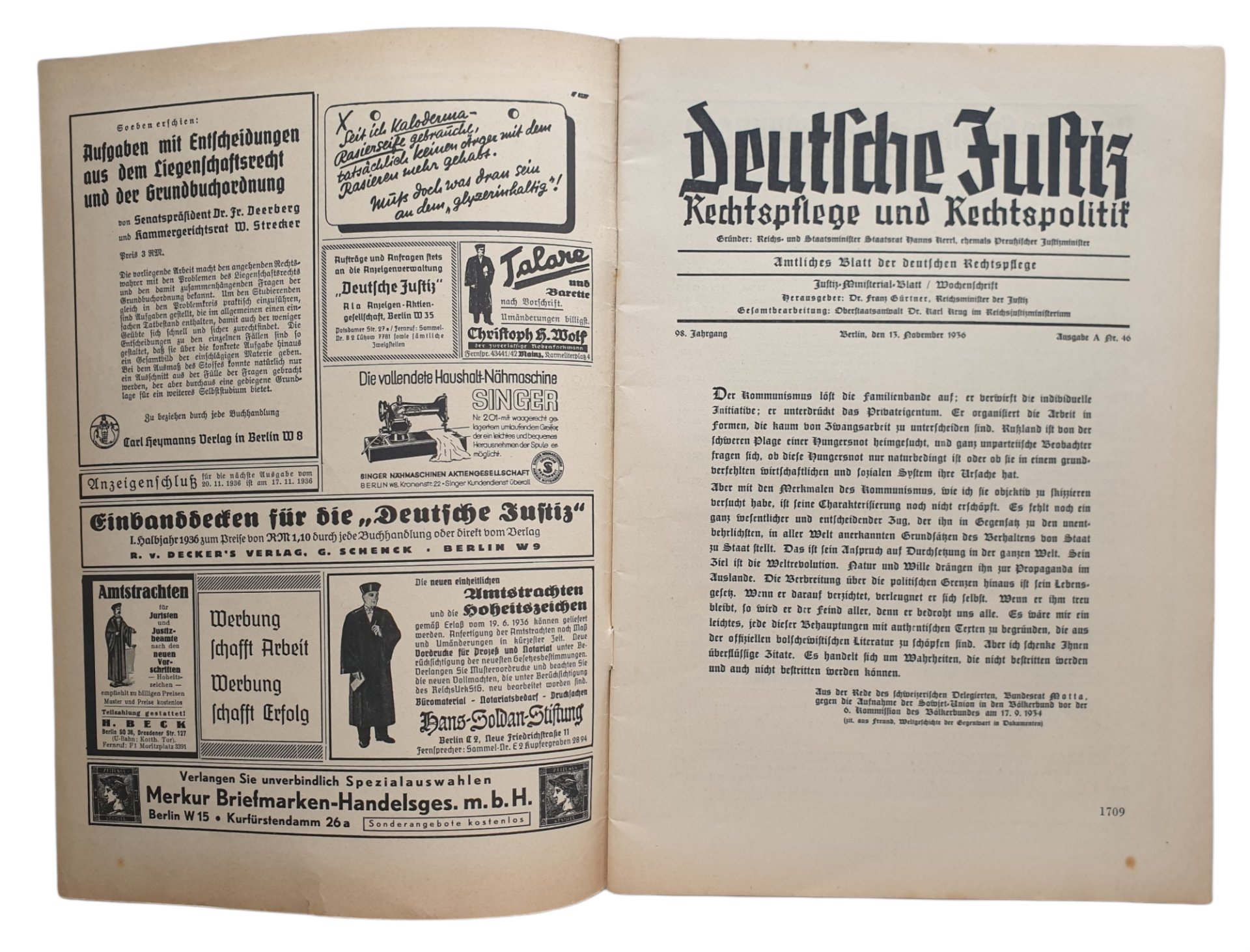 Magazine - Deutsche Justiz 98th year No 46 (1936) — image 2