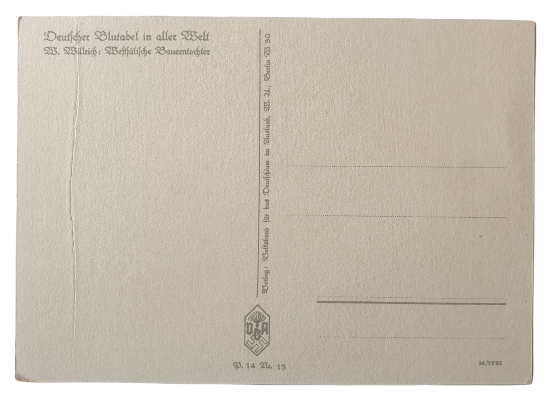 Postcard - Deutscher Blutmadel in aller Welt W. Willrich — image 2