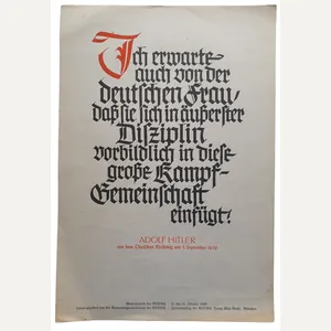 NSDAP Wochenspruch October 1939 Adolf Hitler