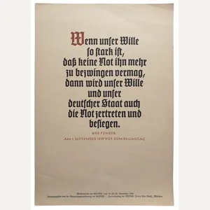 NSDAP Wochenspruch November 1939 Adolf Hitler