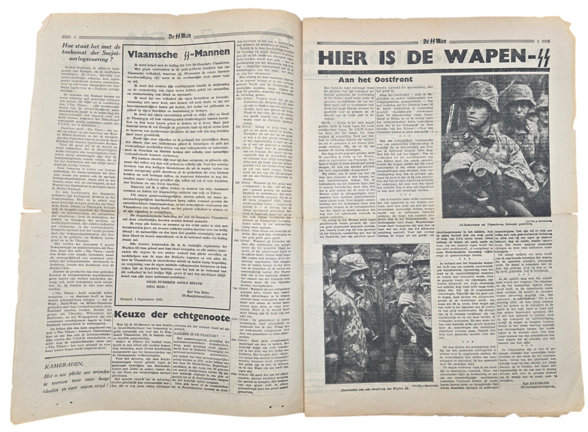 Original WW2 Flemish Collaboration Waffen SS Newspaper - De SS Man, Allgemeine SS in Vlaanderen 1st Year No 39 (1941) — image 2