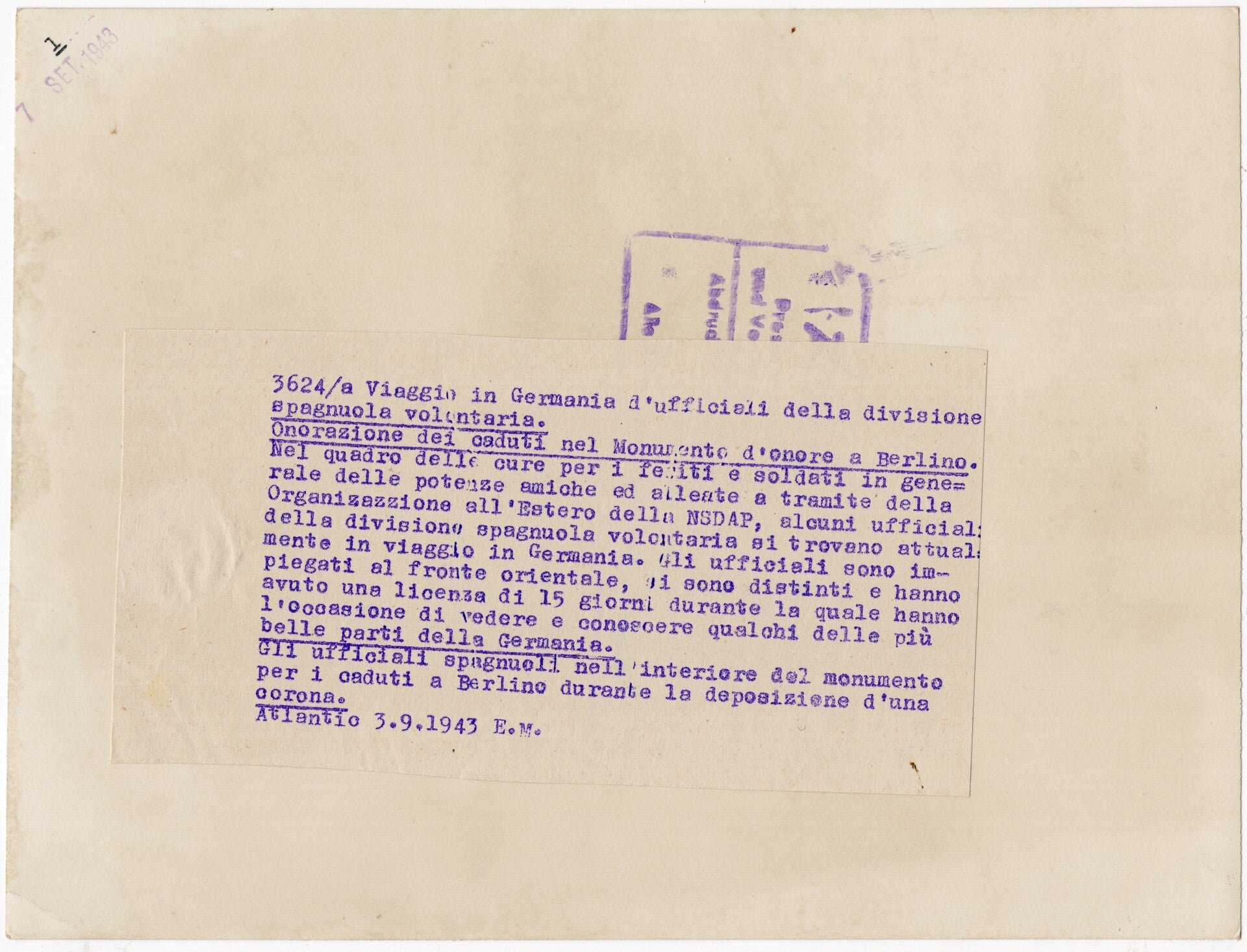 Original WW2 Italian Press Photo - Spanish Blue Division Azul honour the fallen soldiers in Berlin (1943) — image 2