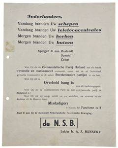 Original WW2 Dutch Collaboration NSB Document - Anticommunist flyer, Nederlanders, …