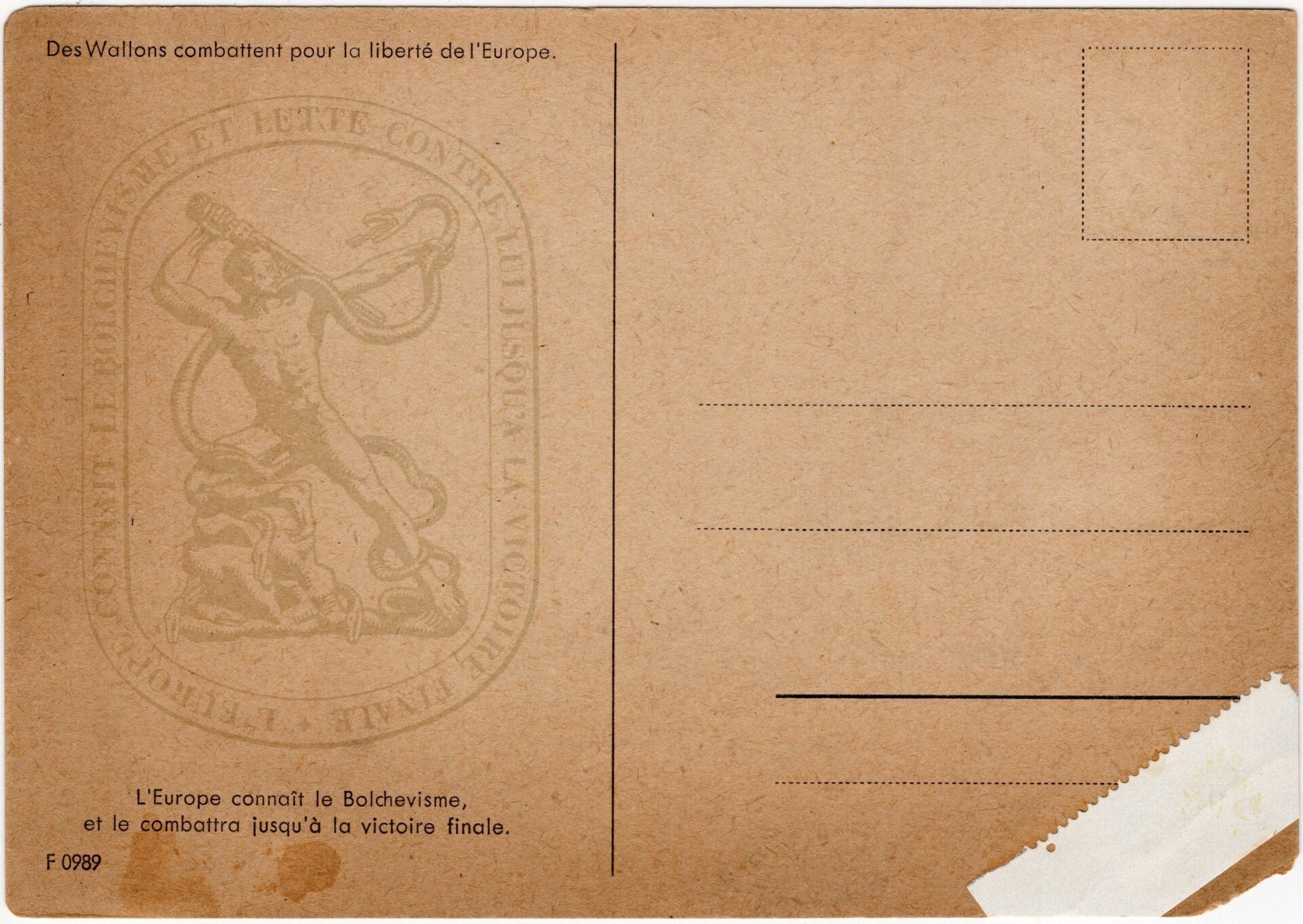 Original WW2 Walloon Waffen SS Postcard - Légion Wallonie ''En route pour la Liberté de l'Europe.'' — image 2