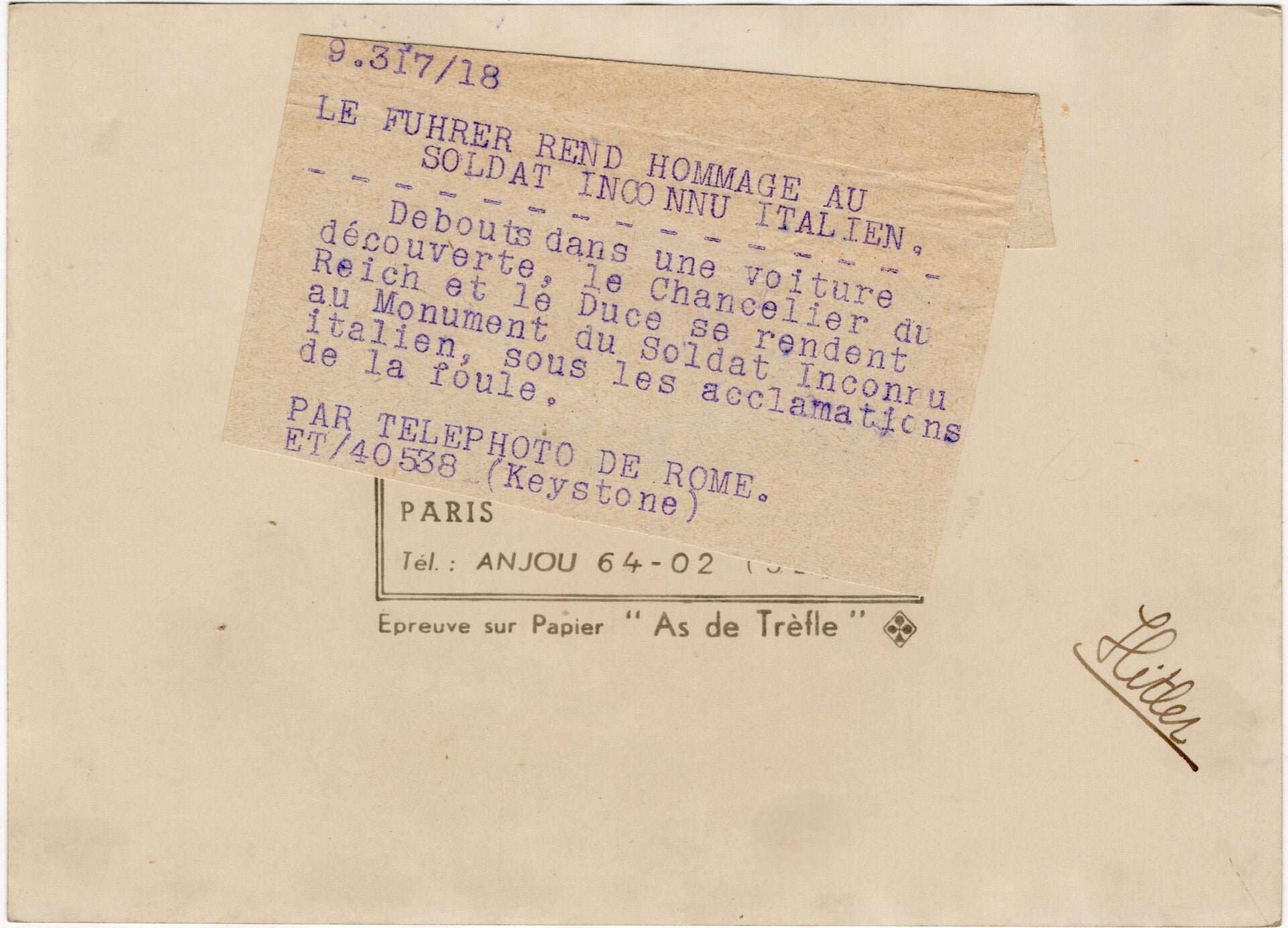 Original WW2 French Press Photo - Adolf Hitler and Benito Mussolini in Rome, Italy — image 2