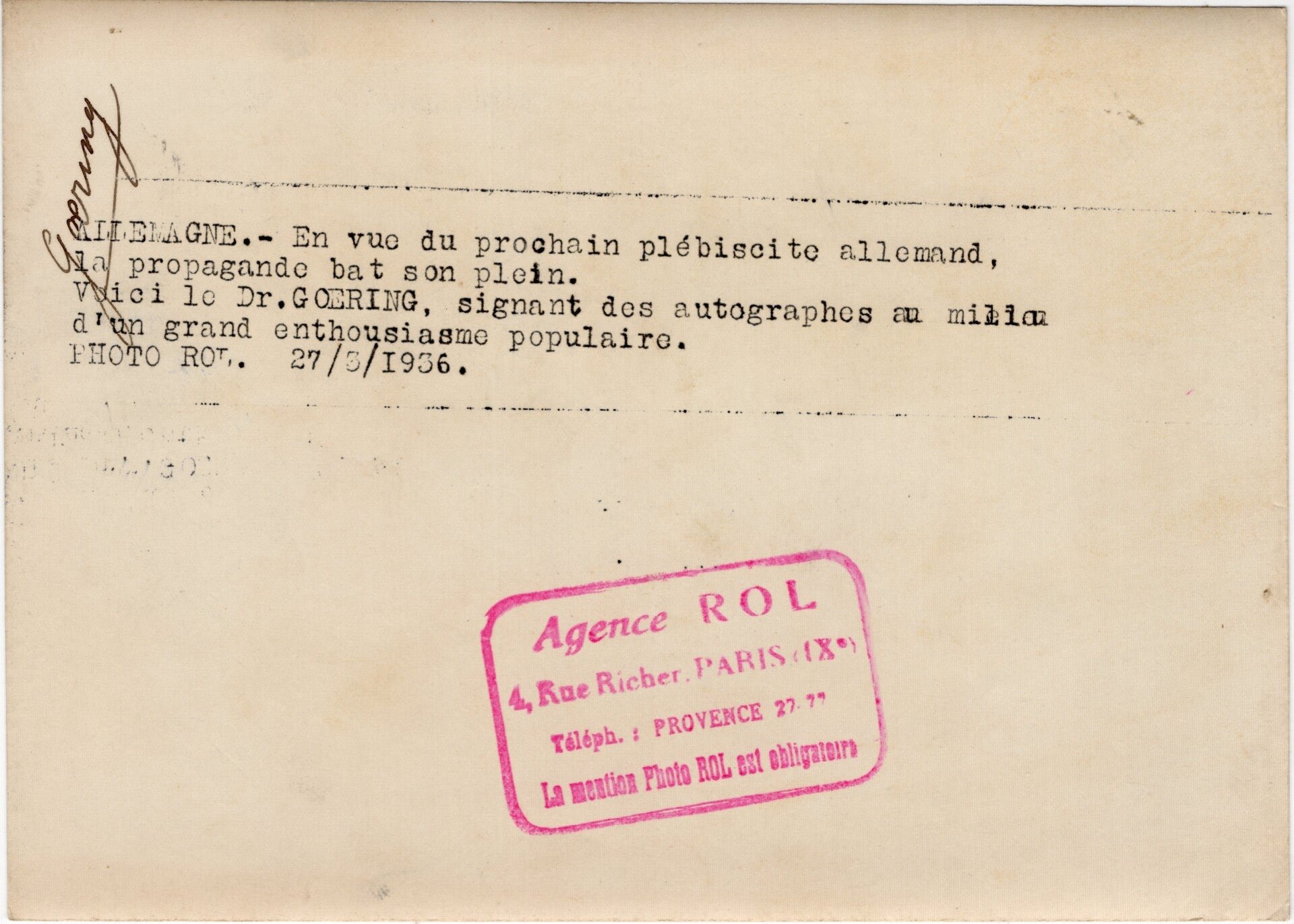 Original WW2 French Press Photo - Hermann Göring handing out signatures (1936) — image 2