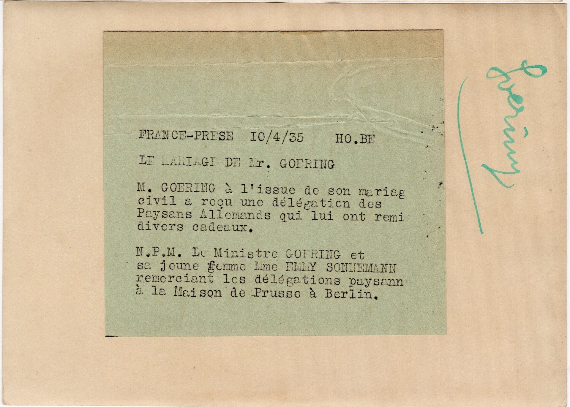 Original WW2 French Press Photo - Hermann Göring during his wedding (1935) — image 2