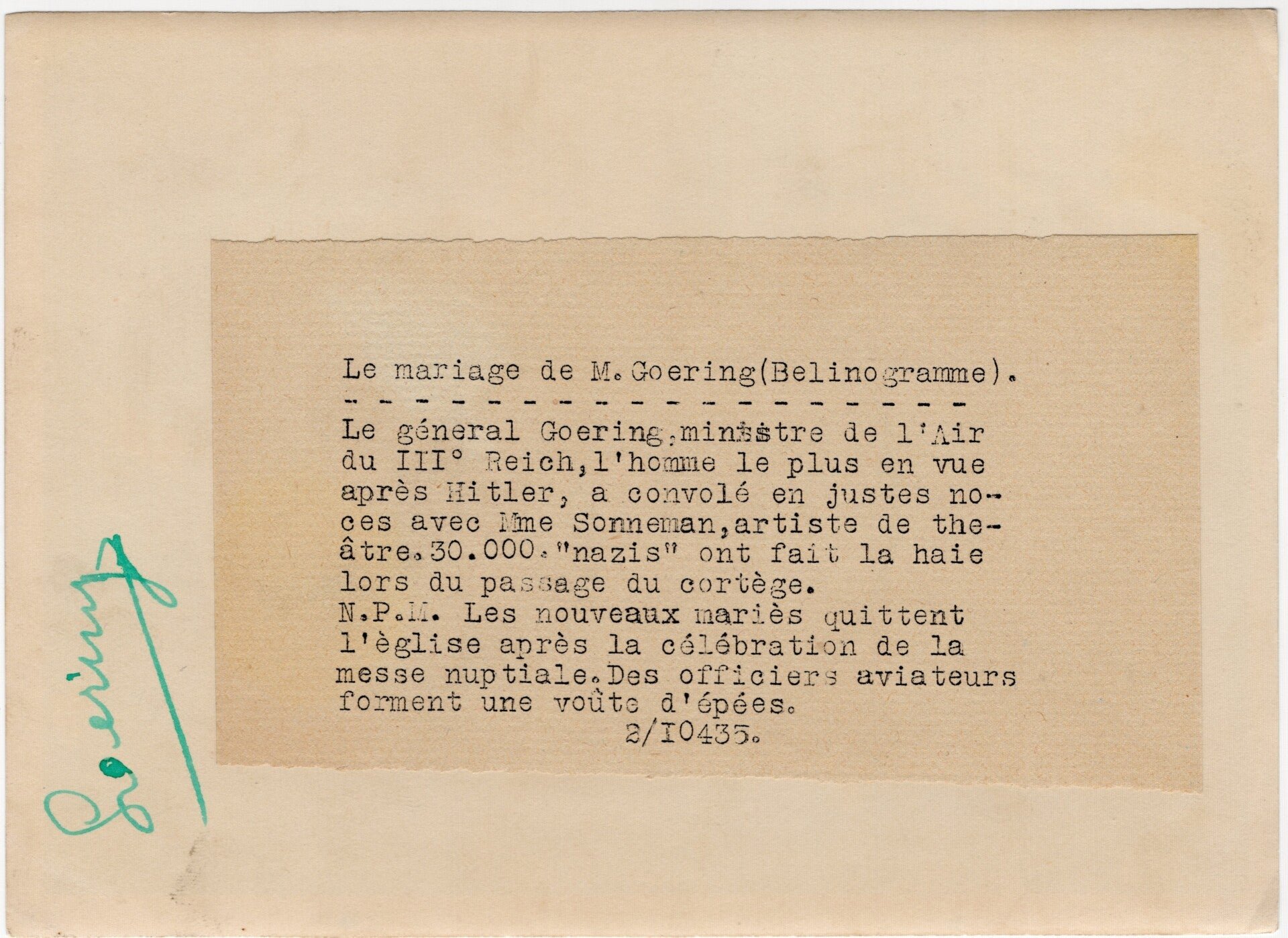 Original WW2 French Press Photo - Hermann Göring wedding with Emmy Sonnemann, Berlin (1935) — image 2