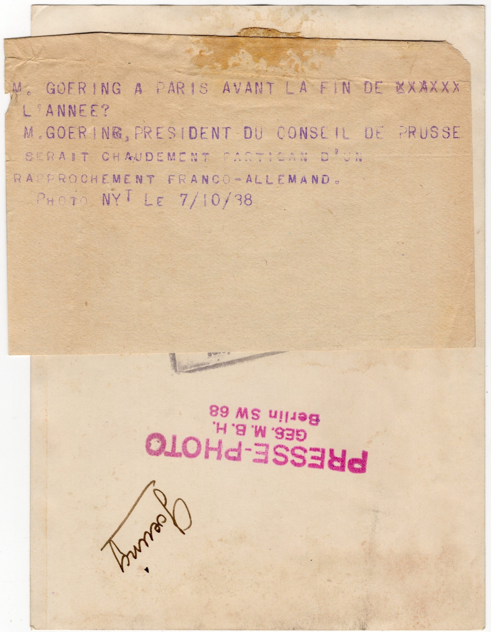 Original WW2 French Press Photo - Luftwaffe Reichsmarschall Hermann Göring with a Field Marshal Baton + Blutorden Einzelspange (1938) — image 2