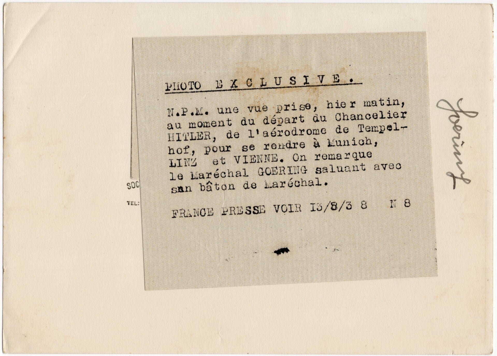 Original WW2 French Press Photo - Luftwaffe Reichsmarschall Hermann Göring with a Field Marshal Baton, Tempelhof, Berlin (1938) — image 2