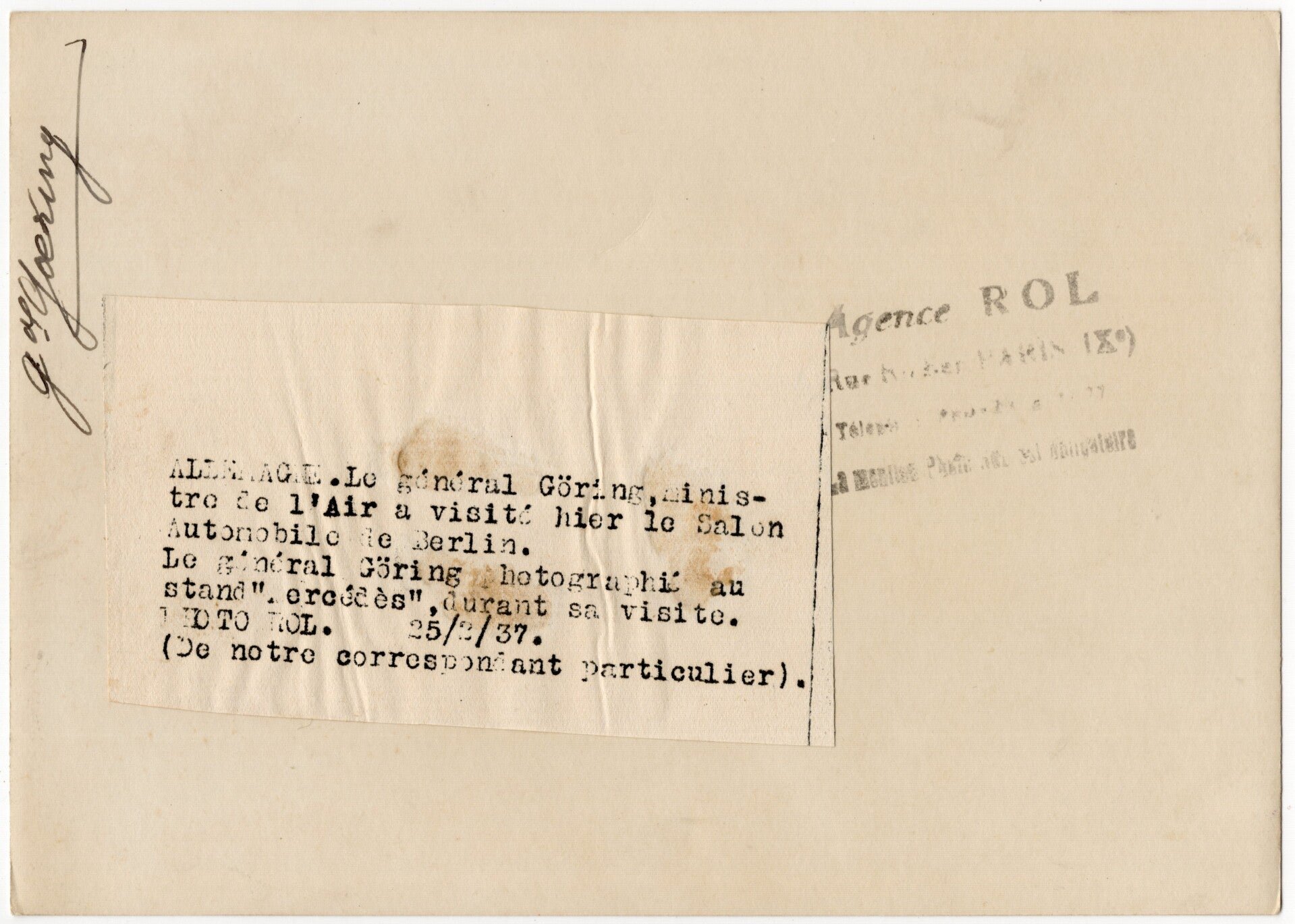 Original WW2 French Press Photo - Luftwaffe Reichsmarschall Hermann Göring visiting a car show in Berlin (1937) — image 2