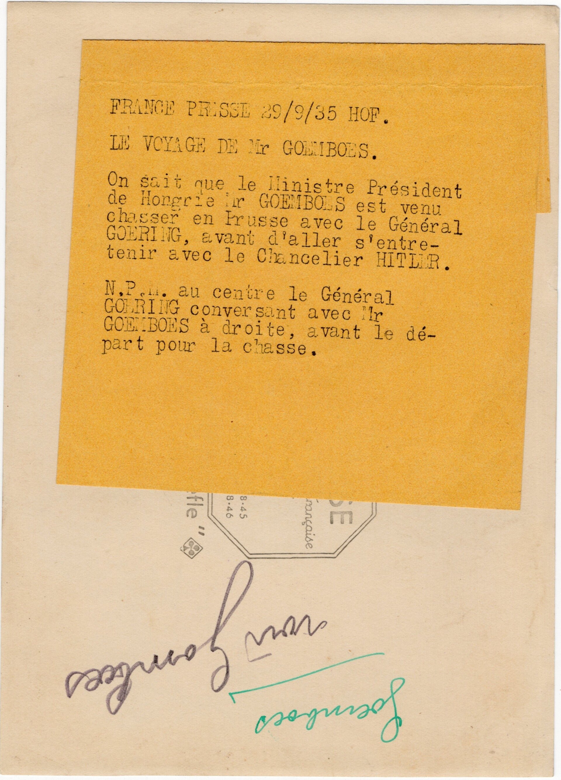 Original WW2 French Press Photo - Luftwaffe Reichsmarschall Hermann Göring talking with the Hungarian Minister Gyula Goemboes (1935) — image 2