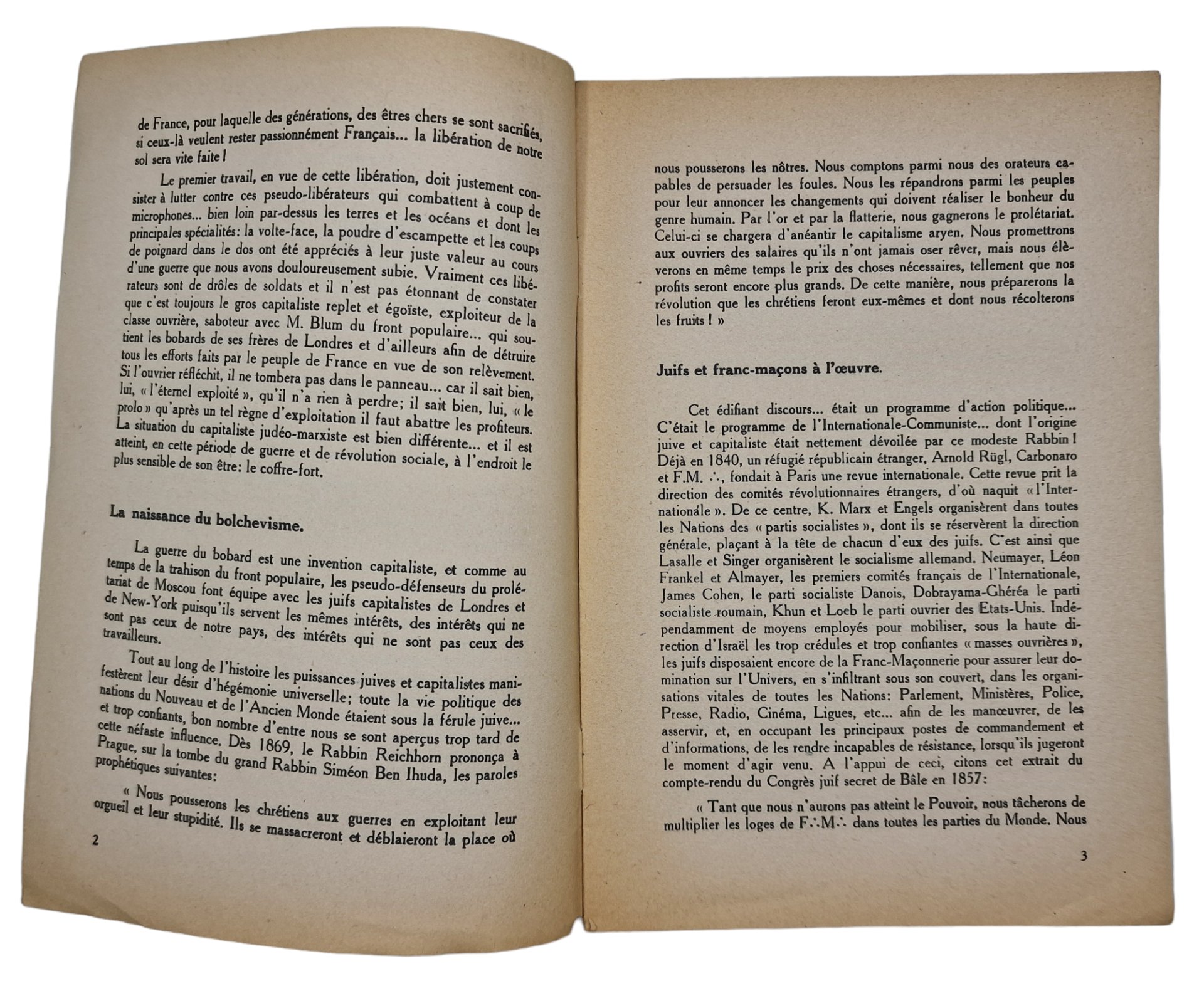 Original WW2 French Antisemitic Brochure - Bolchevisme and Bobards Enterprise Juive, Andre Chaumet (1942) — image 3