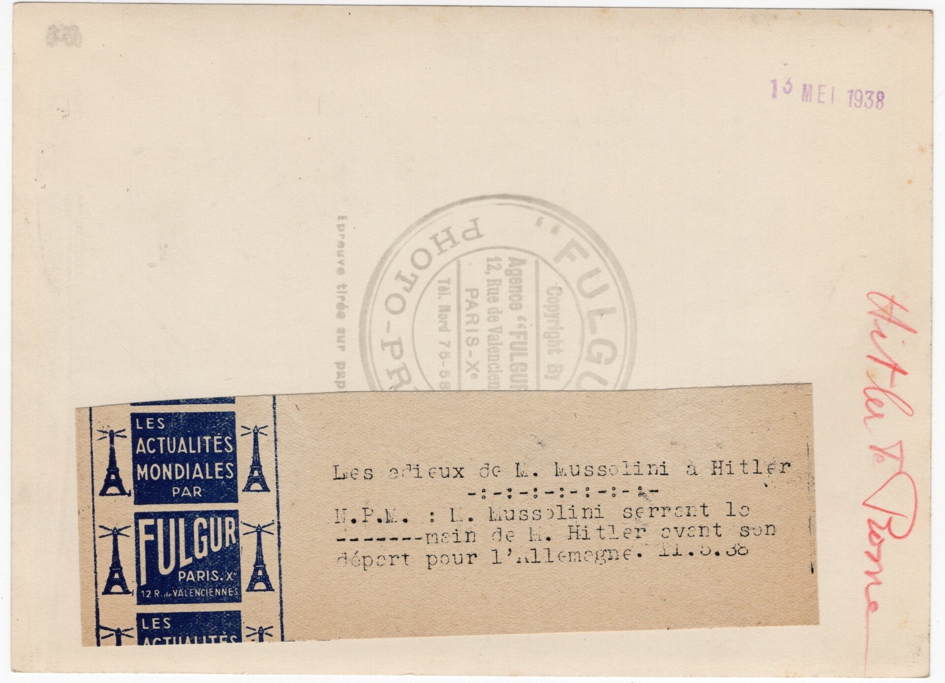 Original WW2 French Press Photo - Adolf Hitler with Benito Mussolini in Potsdam (1938) — image 2