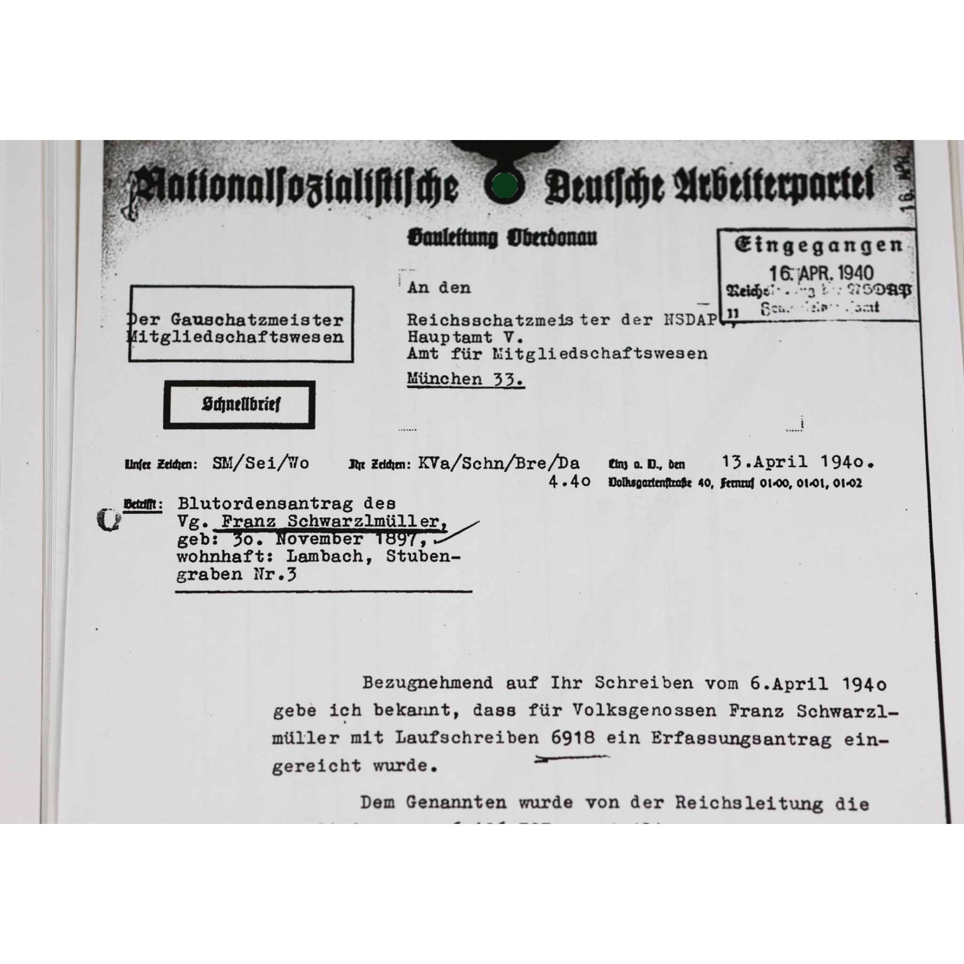 Blutorden Nachlass 2.Typ Verleihungsnummer '3431' Trägernamen + Nachweise Ehrenzeichen vom 9. November 1923, selten! — image 15