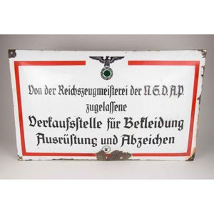 Reichszeugmeisterei NSDAP Emailleschild 'Zugelassene Verkaufsstelle Für Bekleidung Ausrüstung Und Abzeichen'