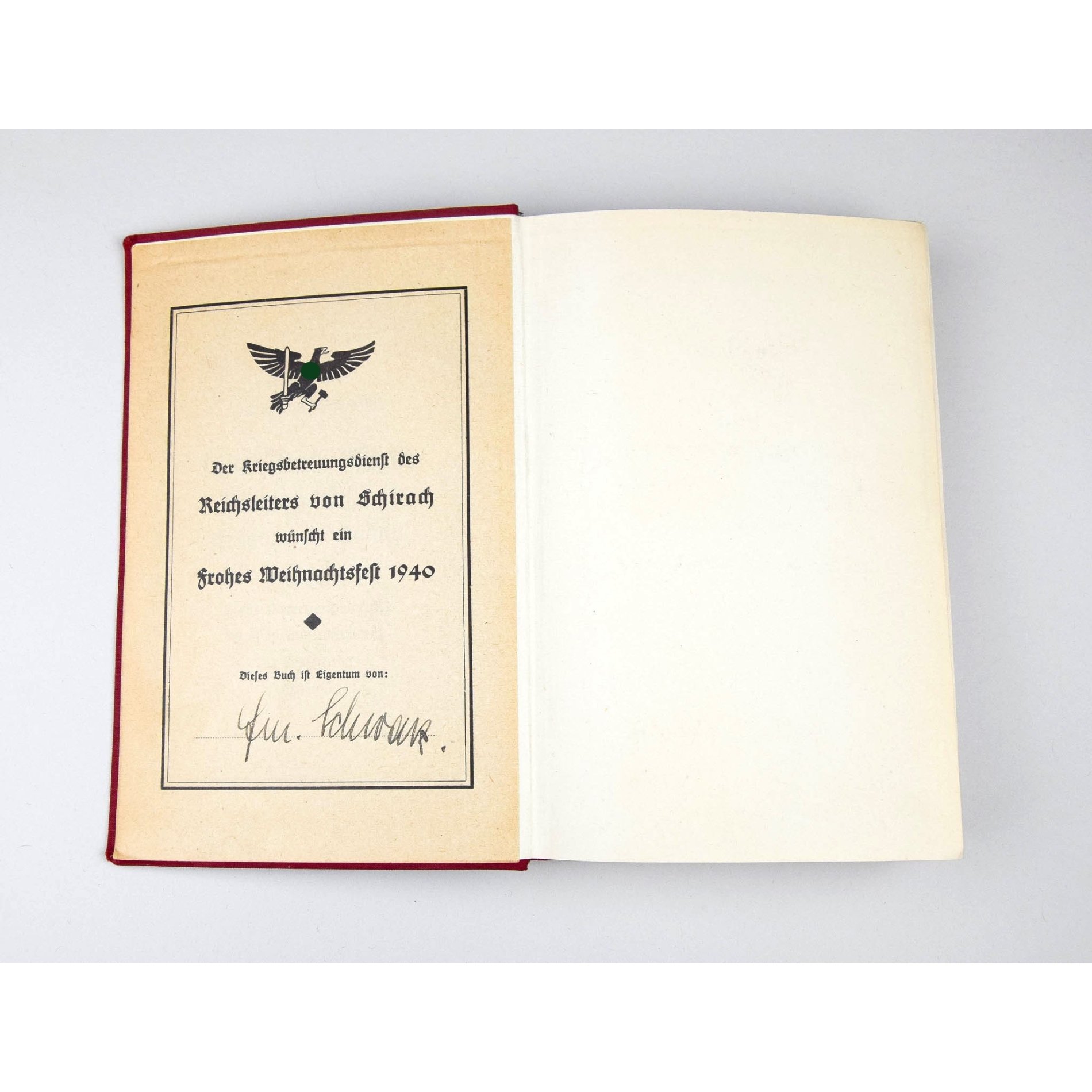 MK Tornisterausgabe von 1940 mit Inschrift Reichsleiter von Schirach Frohes Weihnachtsfest 1940 — image 4