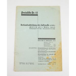 Preisliste 12 Verkaufsabteilung der Luftwaffe