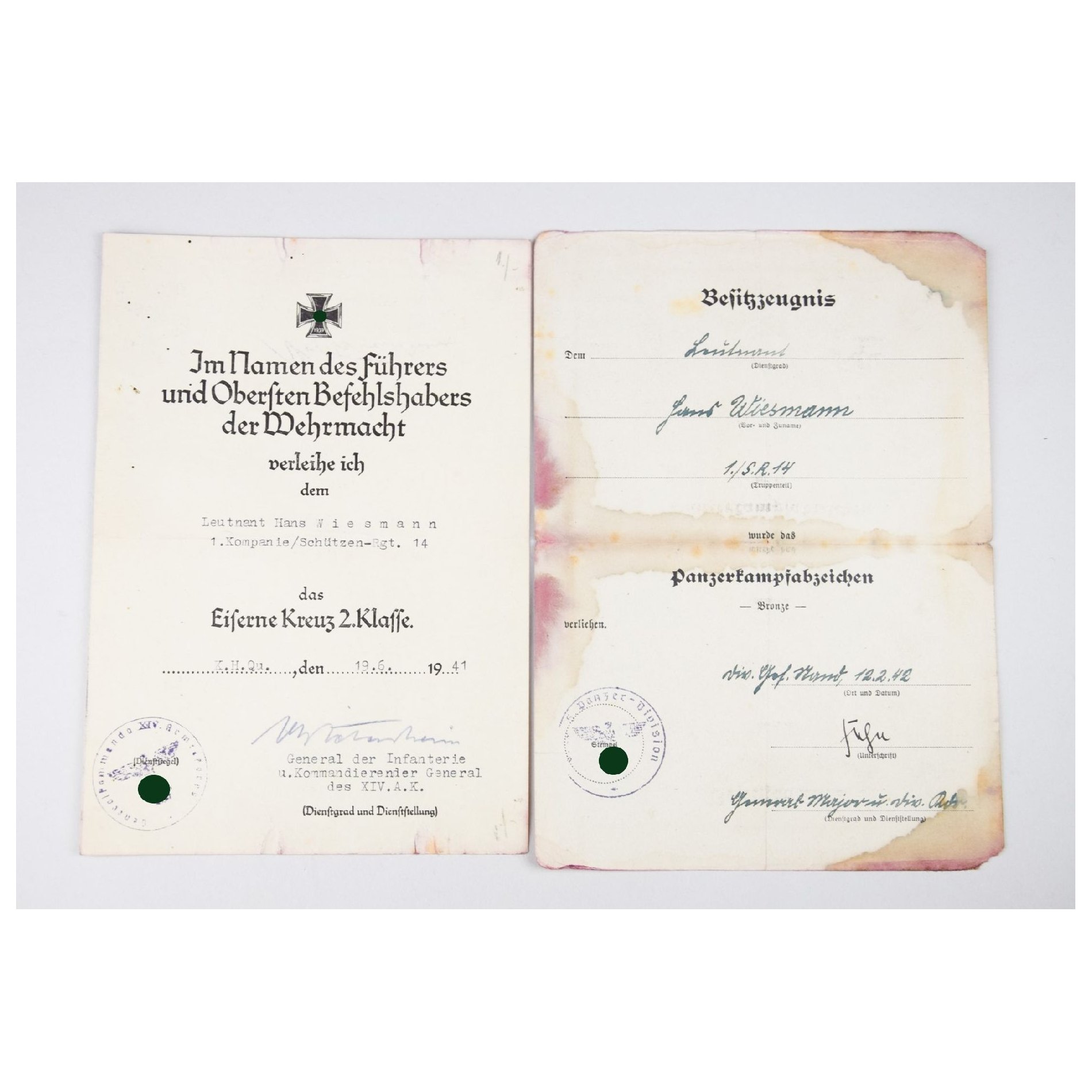 Nachlass Träger vom Deutschen Kreuz in Gold Kompanie Führer Panzer-Grenadier-Regiment Nr.14 5.Pz. Div. — image 13