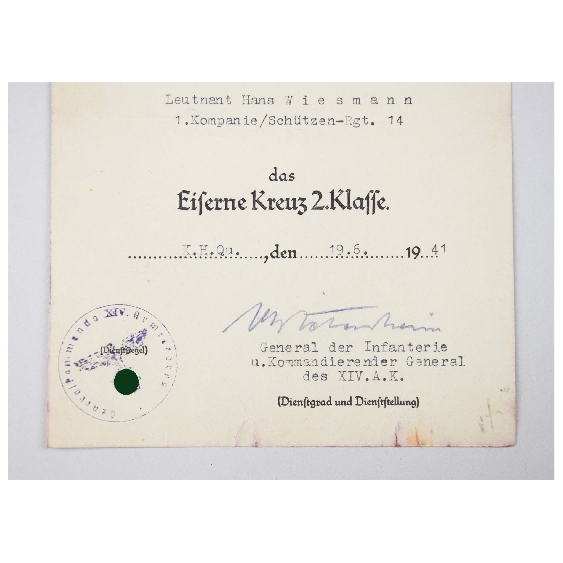 Nachlass Träger vom Deutschen Kreuz in Gold Kompanie Führer Panzer-Grenadier-Regiment Nr.14 5.Pz. Div. — image 14