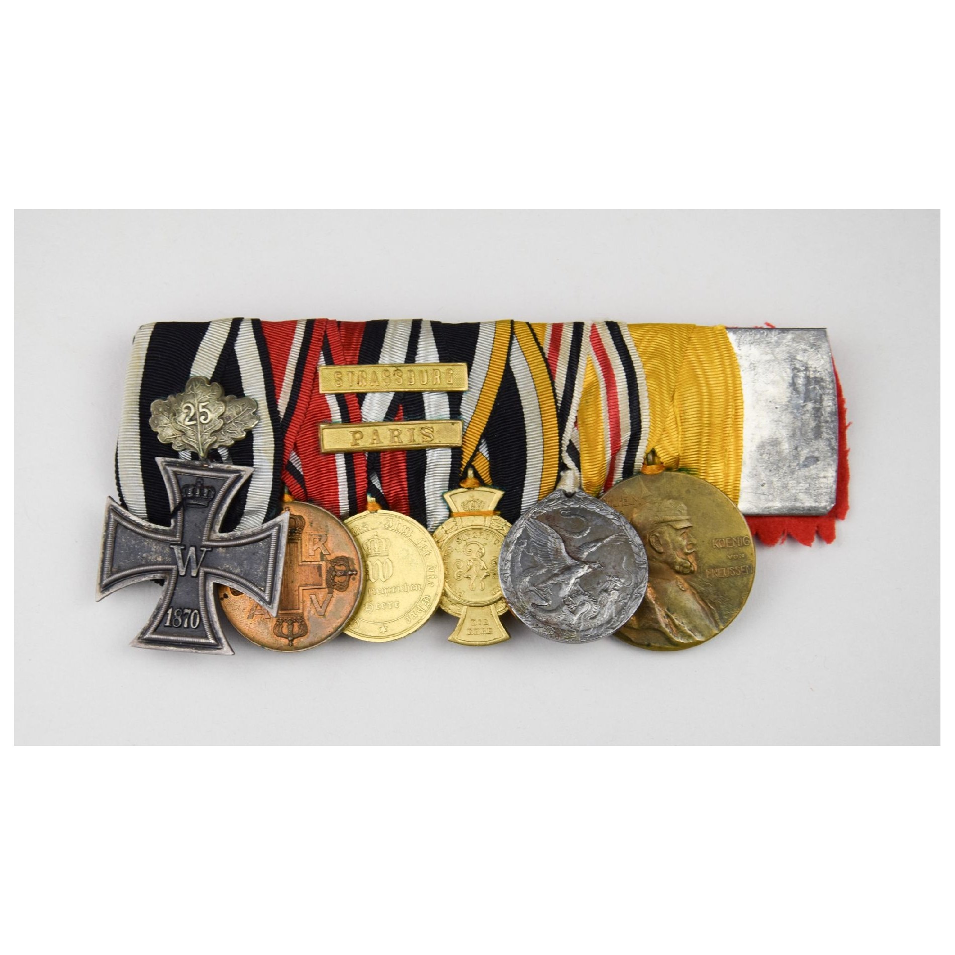 6er Ordensspange mit Ek2 1870 'Eichenlaub 25' Gefechtsspangen Strassburg und Paris, selten! — image 2