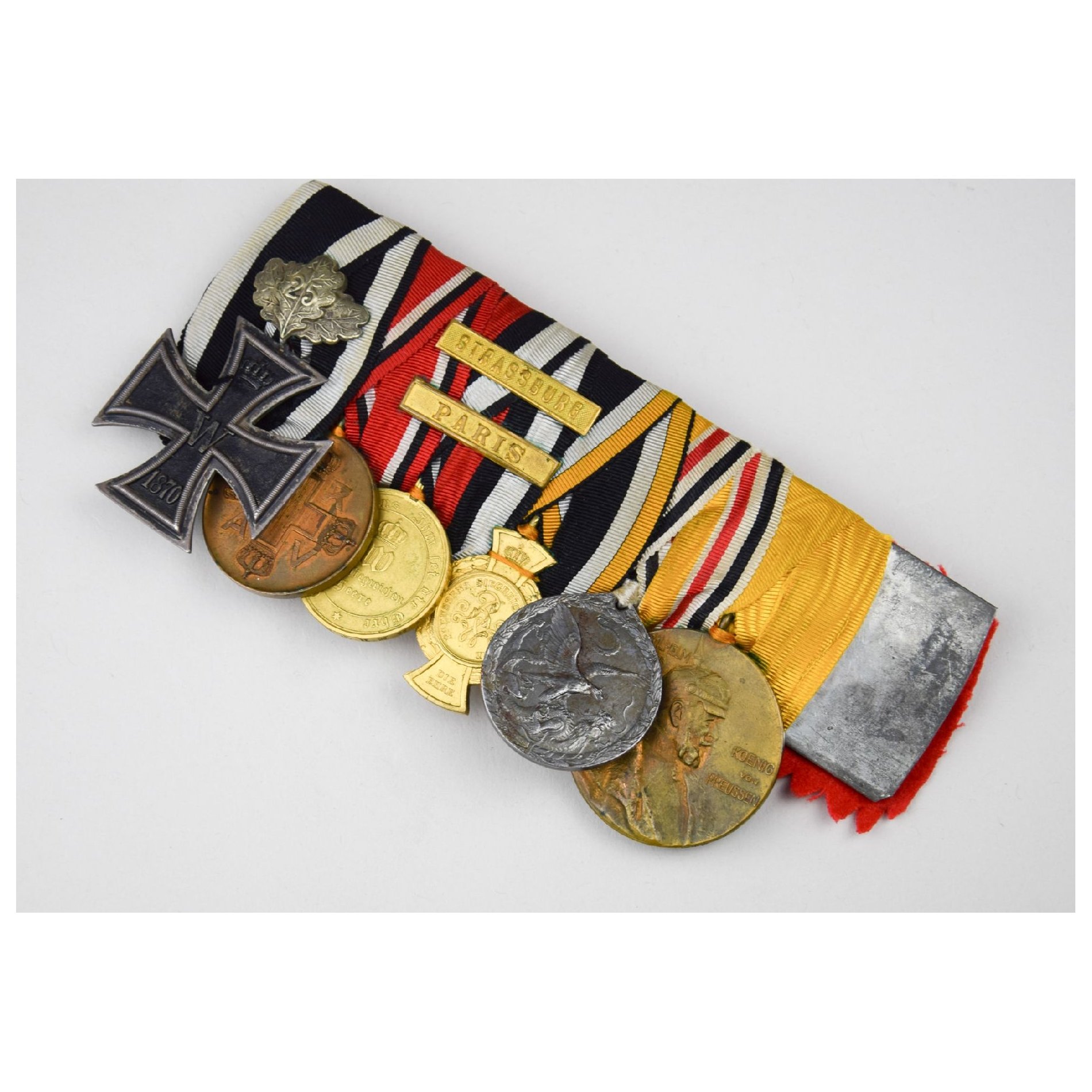 6er Ordensspange mit Ek2 1870 'Eichenlaub 25' Gefechtsspangen Strassburg und Paris, selten! — image 3