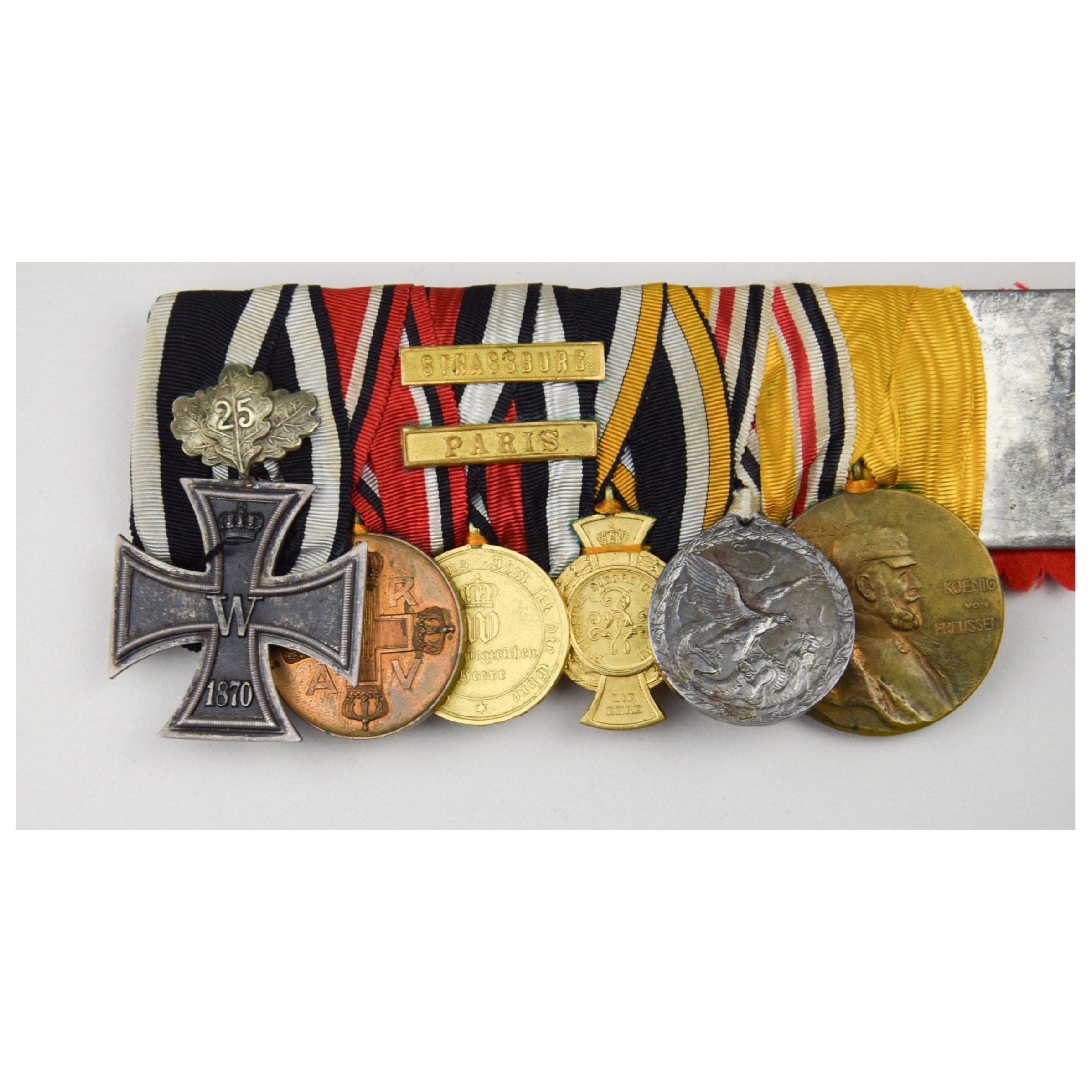 6er Ordensspange mit Ek2 1870 'Eichenlaub 25' Gefechtsspangen Strassburg und Paris, selten! — image 4