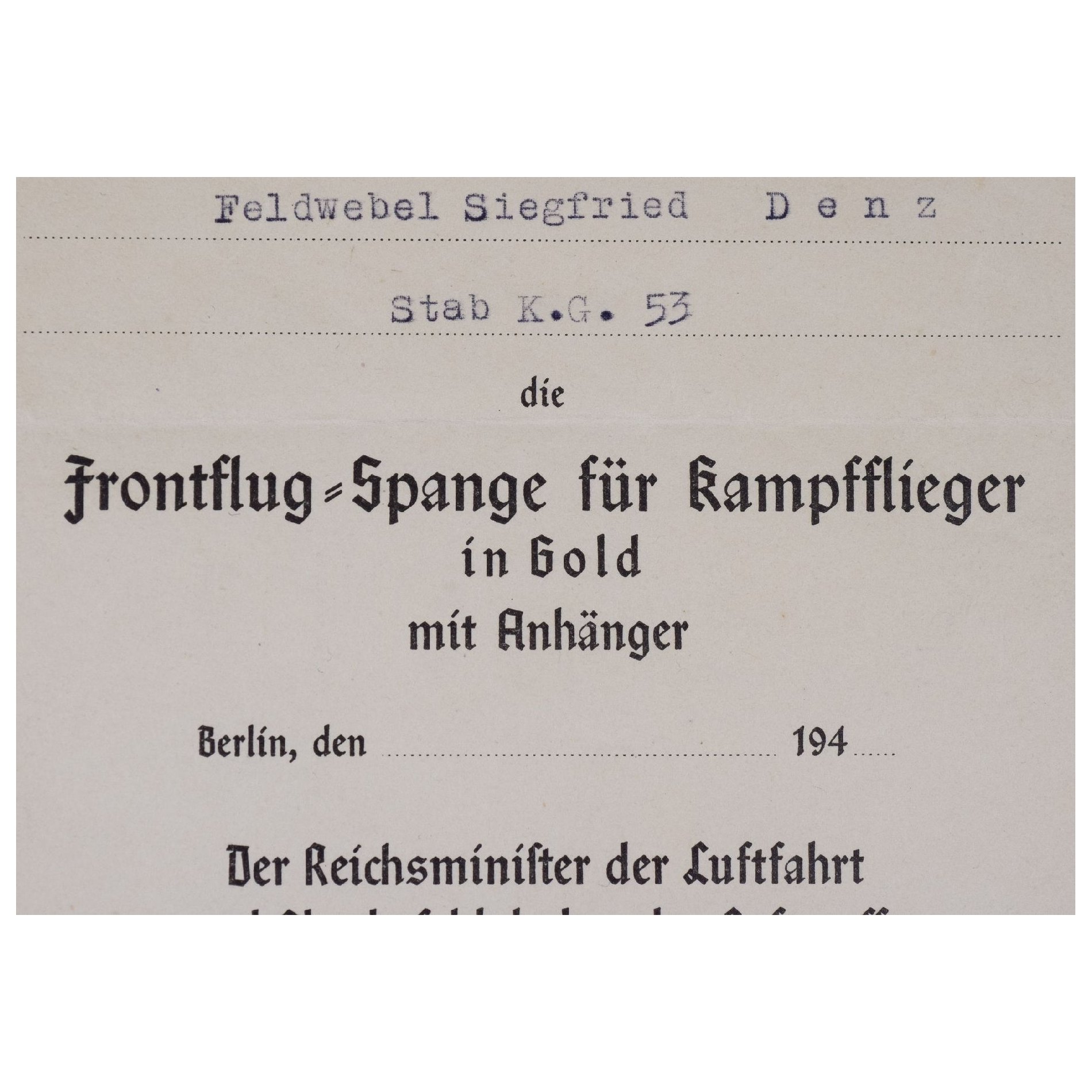 Luftwaffe Urkundennachlass Unteroffizier im I./Kampfgeschwader 53 mit Anhänger Spange! Selten — image 4