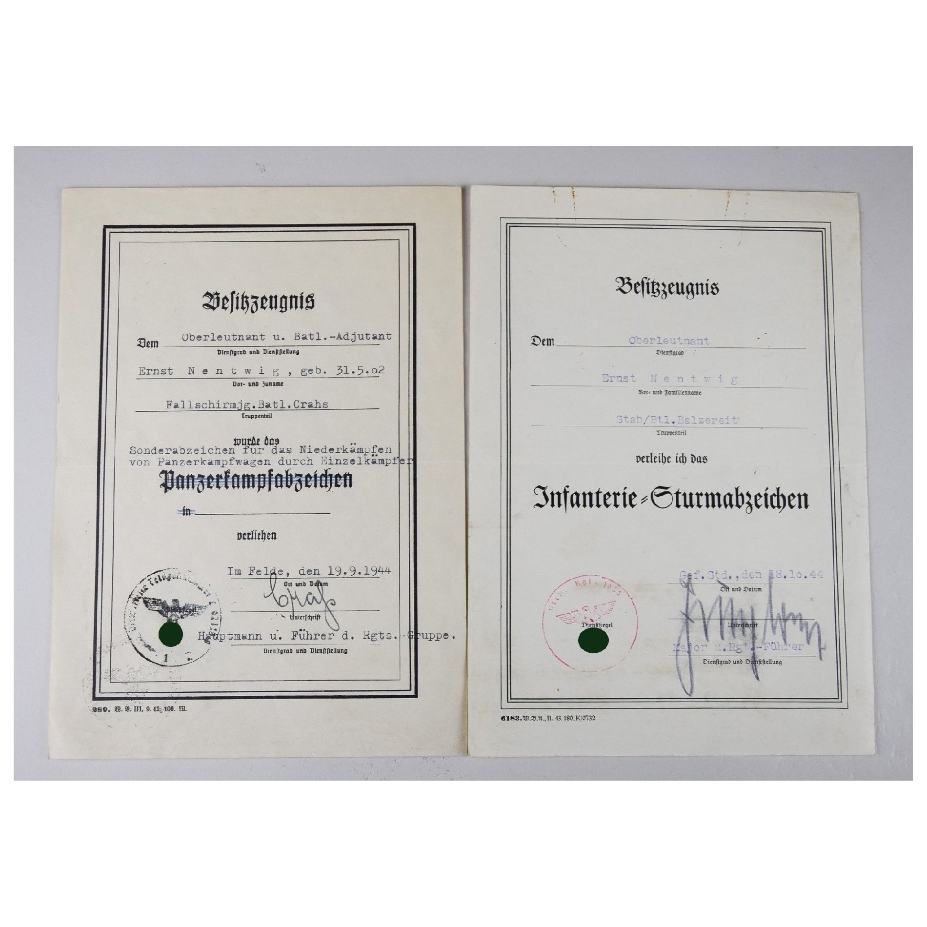 Luftwaffe Nachlass 'Fallschirmjäger Btl. Crahs' mit Verleihung vom Panzerknacker (Sonderabzeichen), extrem selten! — image 9