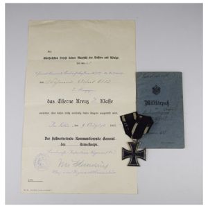 Nachlass Eiserne Kreuz 2.Klasse 1914 mit großer Urkunde