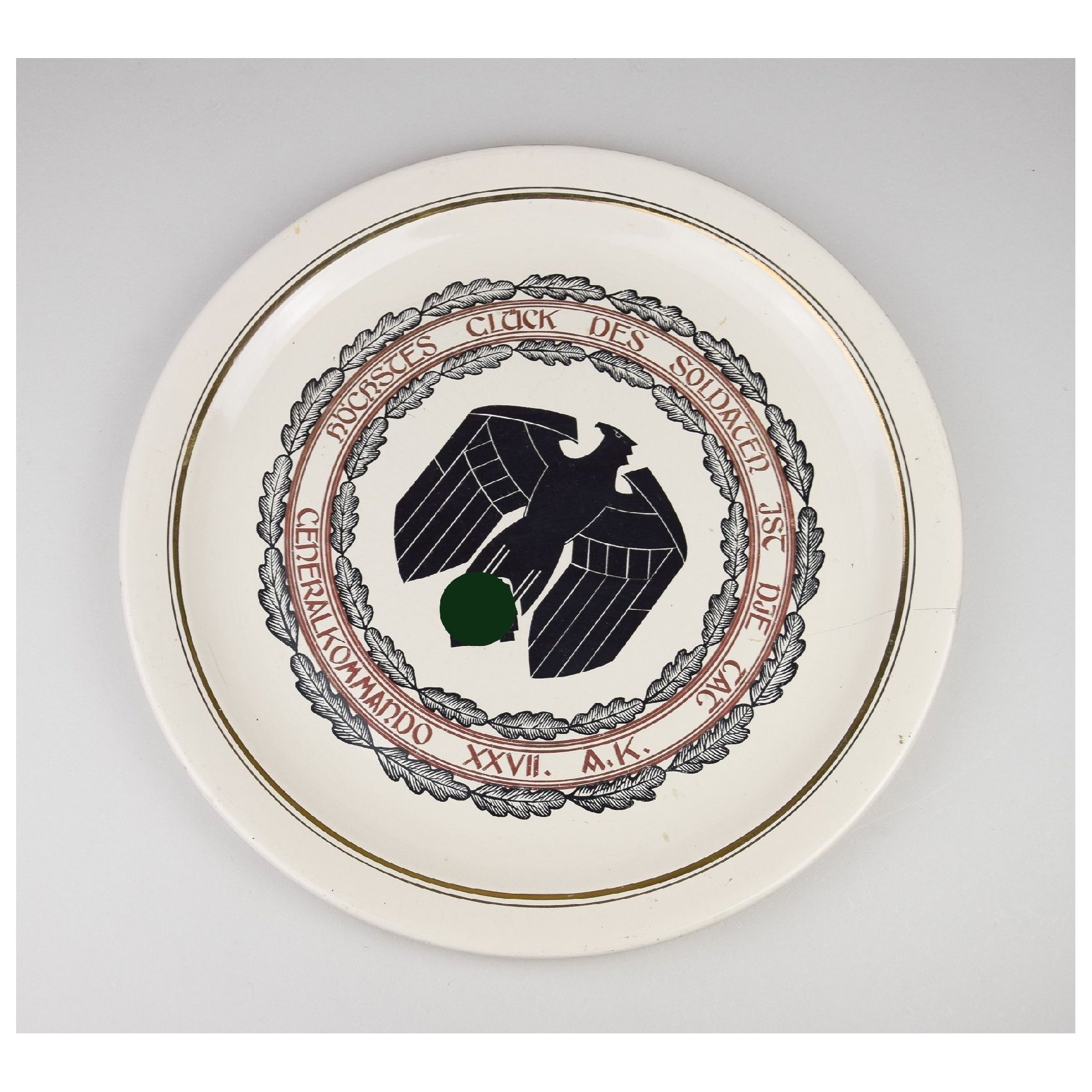 Wehrmacht Porzellan Teller 'Höchstes Glück des Soldaten ist die Tat' Generalkommando XXVII. A.K. — image 2