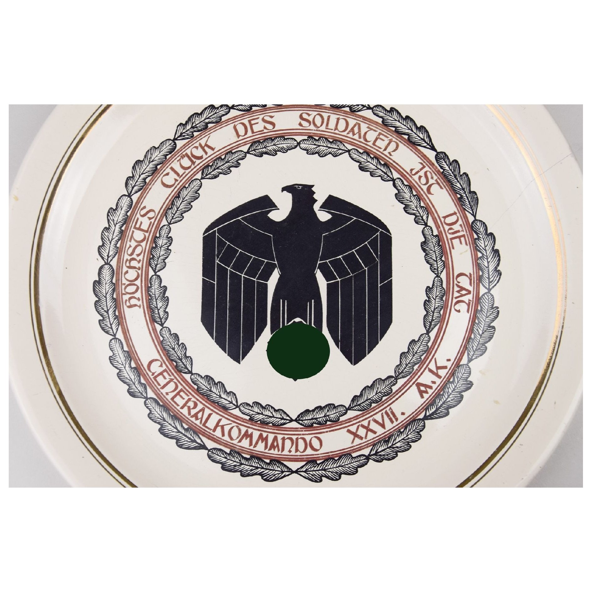 Wehrmacht Porzellan Teller 'Höchstes Glück des Soldaten ist die Tat' Generalkommando XXVII. A.K. — image 3