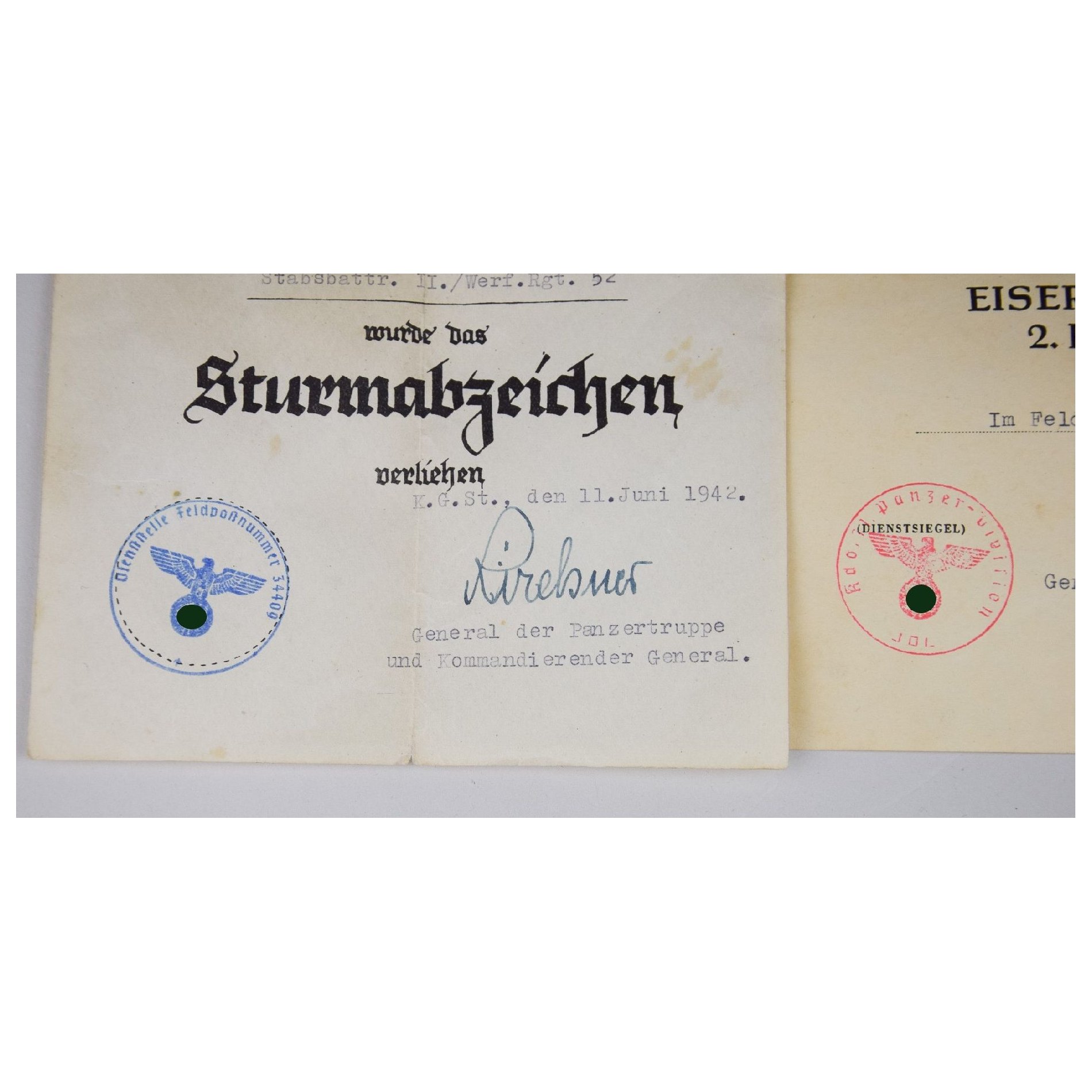 Nachlass des Unteroffiziers Hans Fuss Stabsattr.II./Werfer-Rgt.52 mit Schmuckurkunde vom ASA — image 3