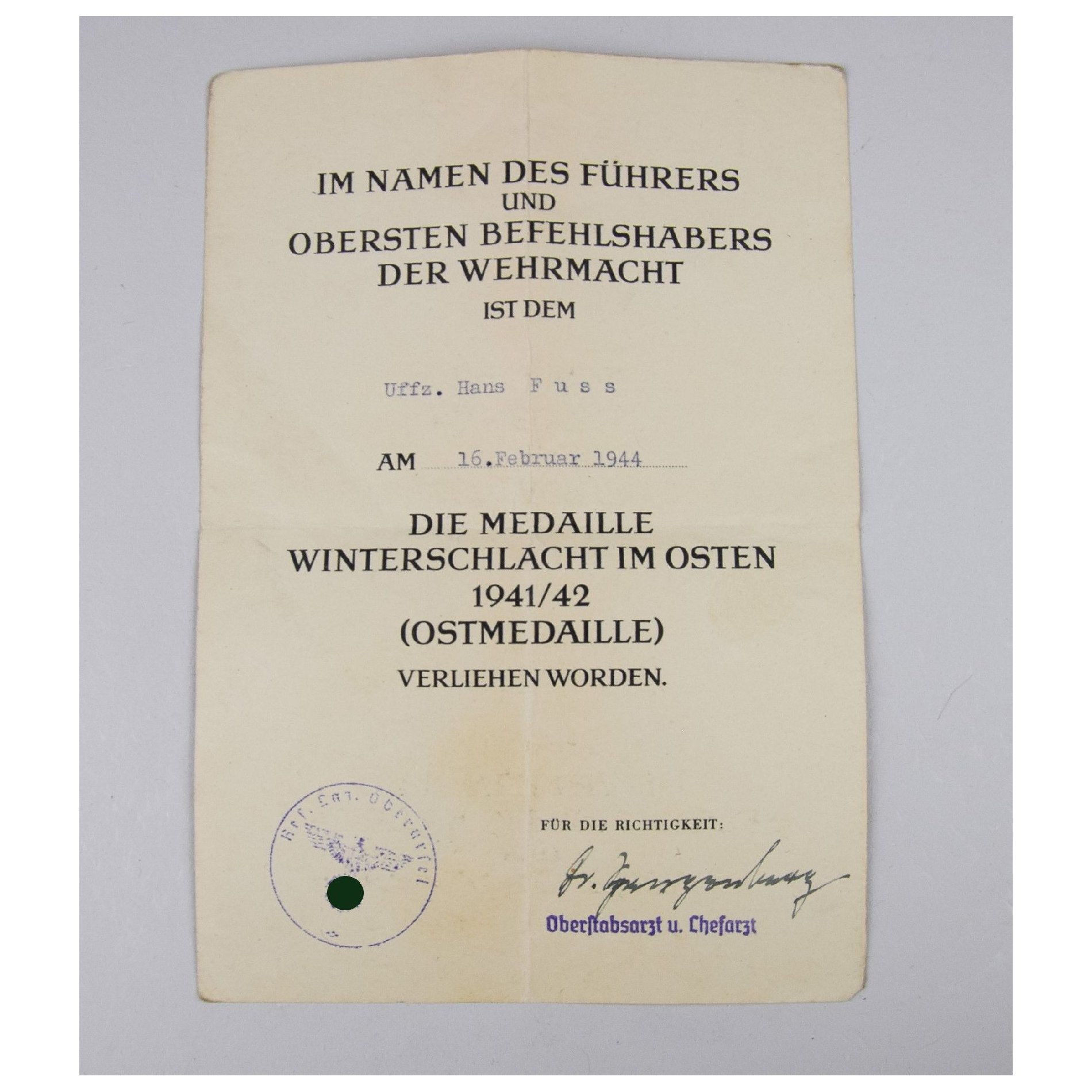 Nachlass des Unteroffiziers Hans Fuss Stabsattr.II./Werfer-Rgt.52 mit Schmuckurkunde vom ASA — image 4