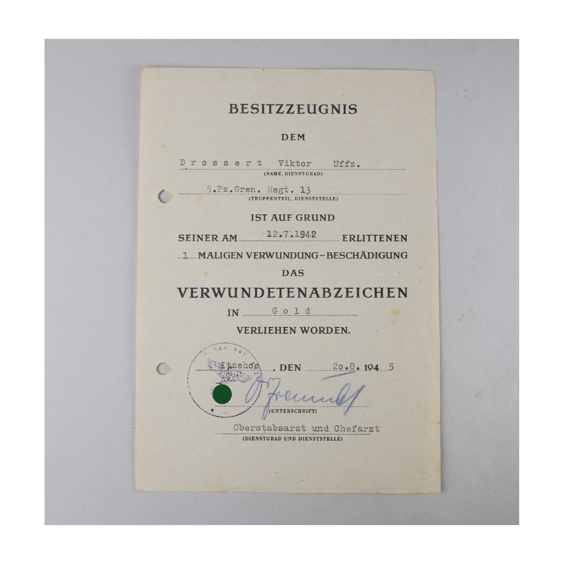 Nachlass Verwundetenabzeichen in Gold Pz. Gren. Regt. 13 — image 5