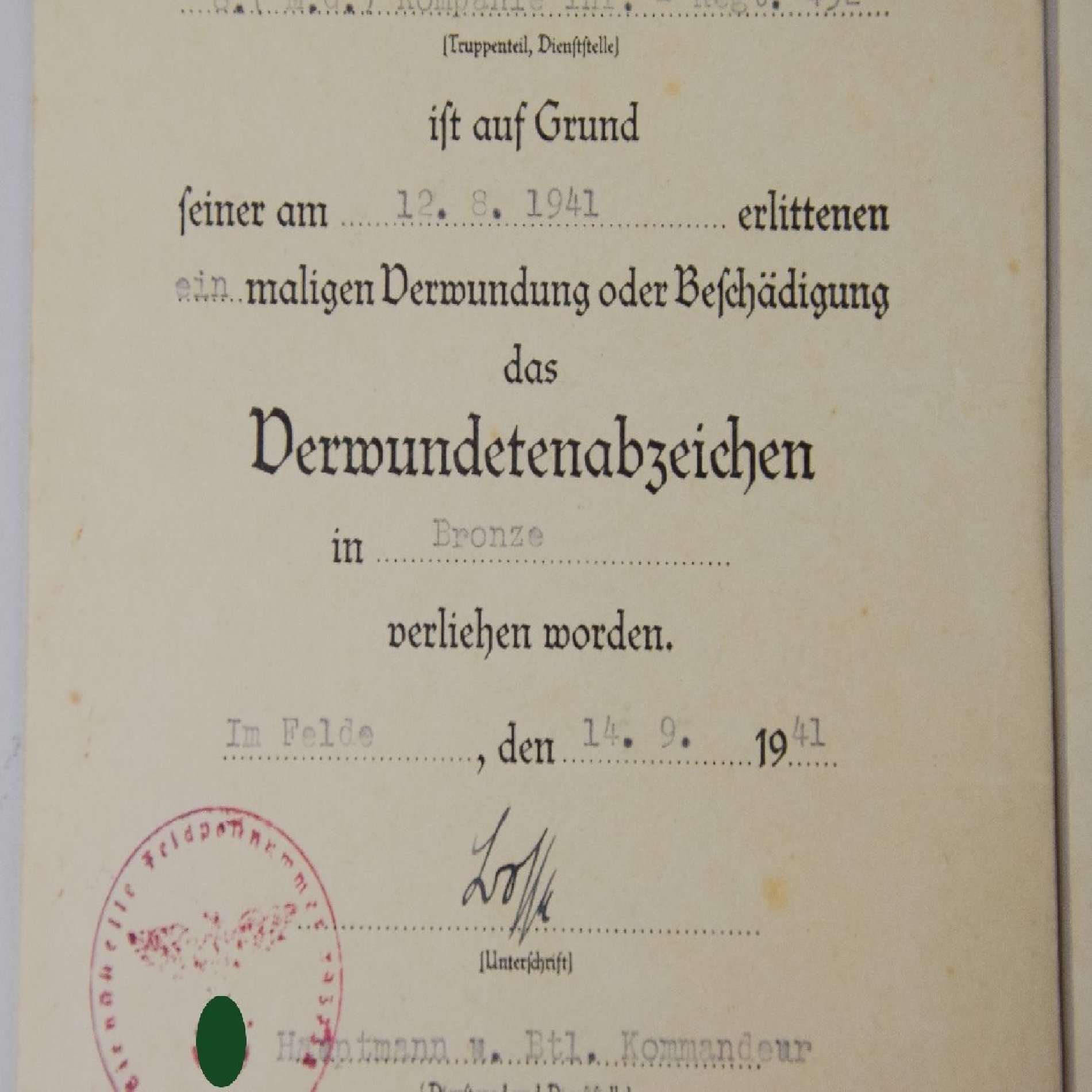 Wehrmacht Nachlass eines Unteroffiziers 8.(M.G.) Komp. Inf.-Rgt 432 (Besonderheit: VWA in (Bronze) geschrieben) — image 3