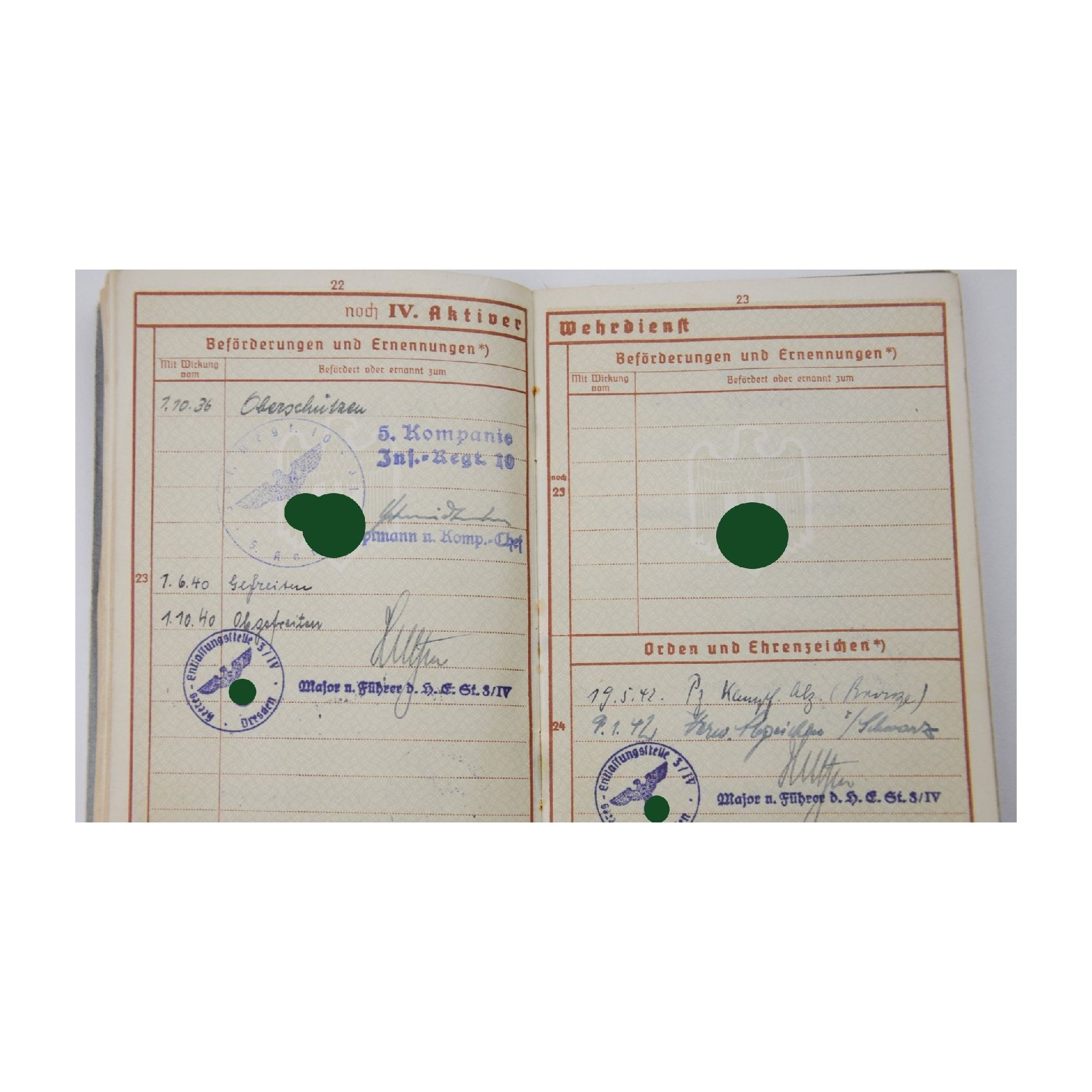 Wehrpass eines Obergefreiten Panzersoldat der Wehrmacht verliehenes PKA in Silber etc. — image 6